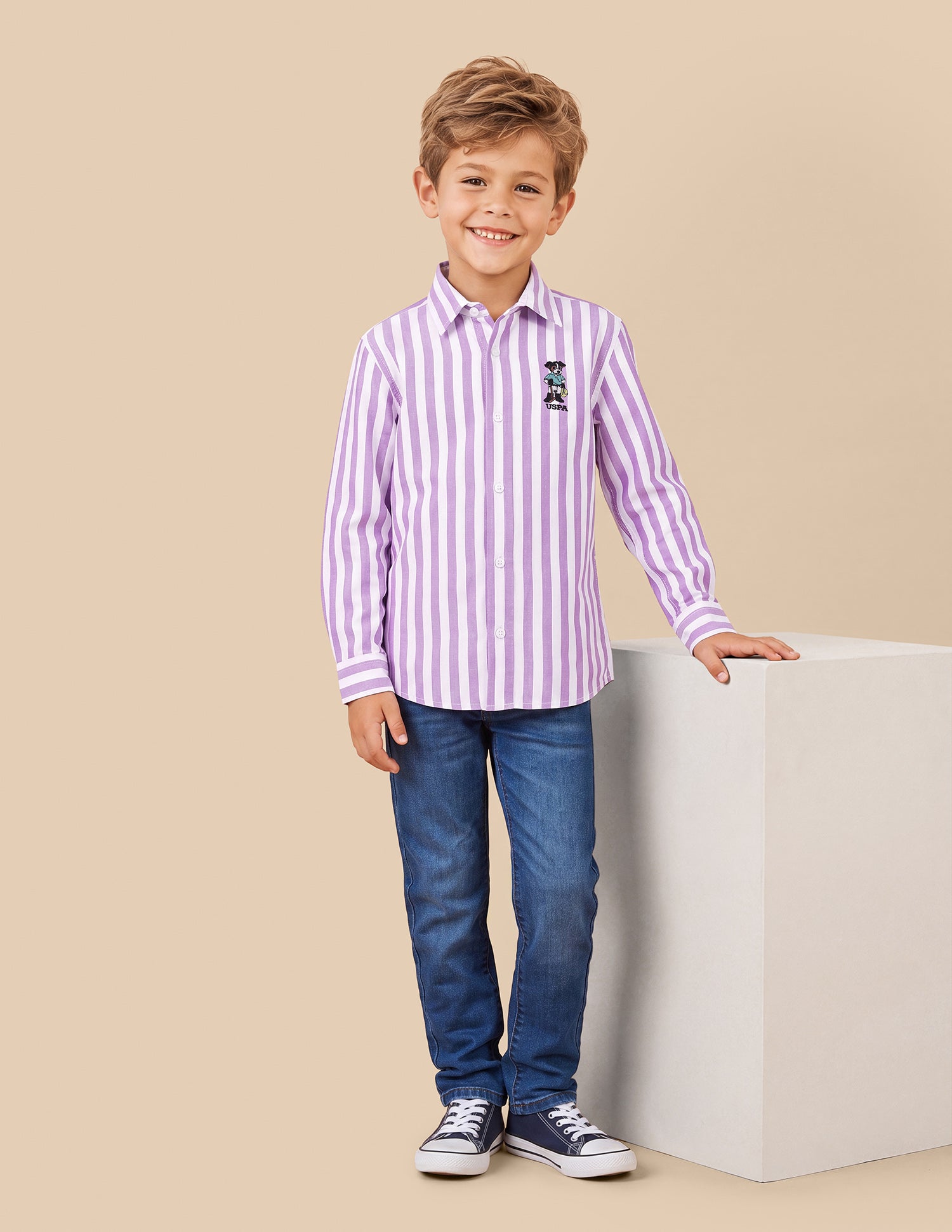 Vertical Striped Oxford Shirt Purple - U.S. Polo Assn. India | Large