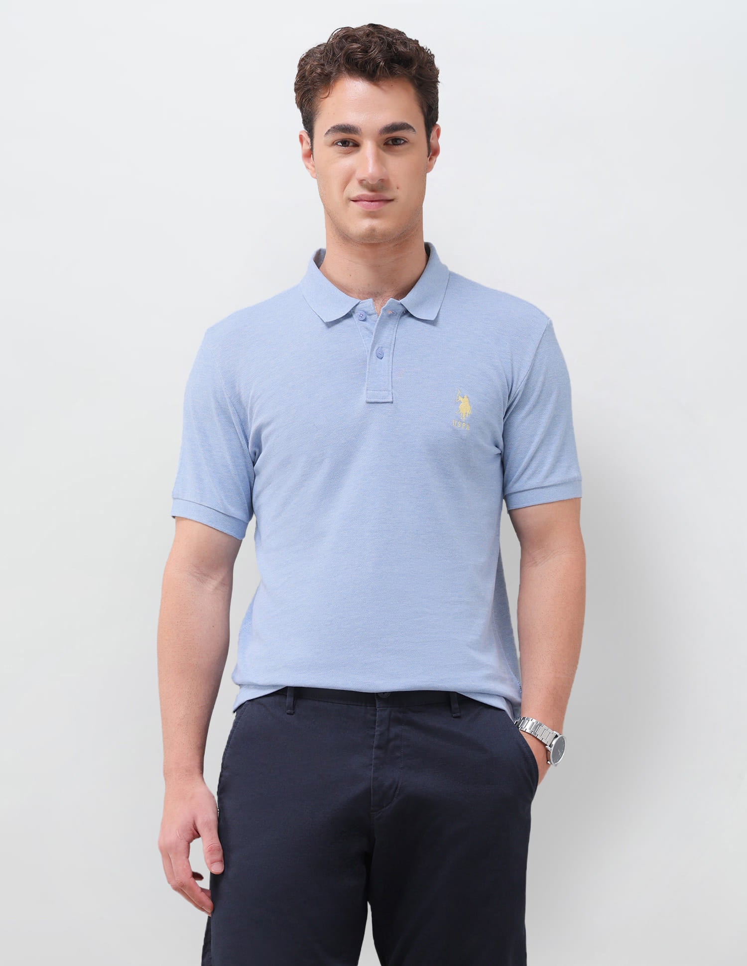 Solid Slim Fit Polo Shirt Light Blue - U.S. Polo Assn. India | Large