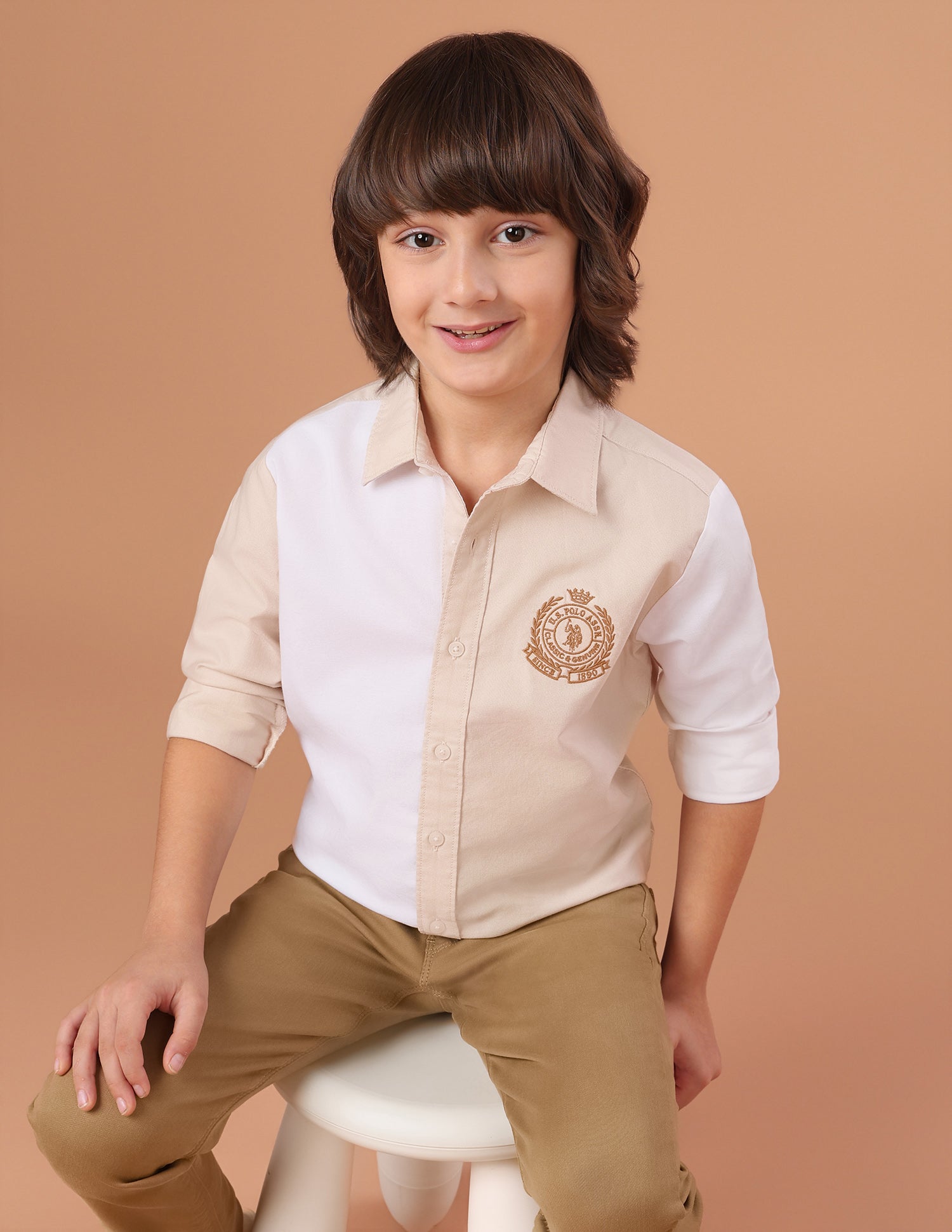 Colourblocked Twill Shirt Beige - U.S. Polo Assn. India | Large