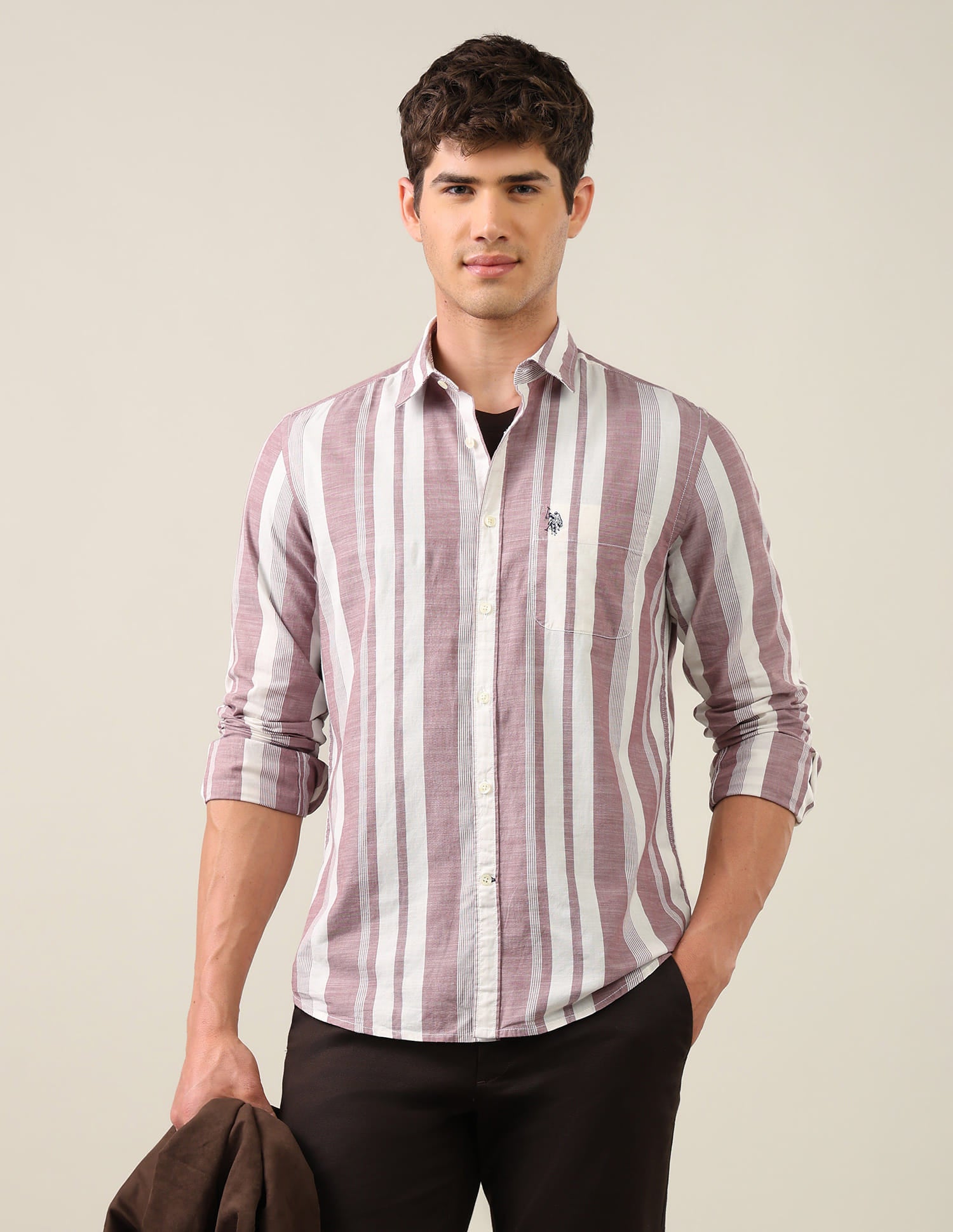 Vertical Striped Regular Fit Shirt Pink - U.S. Polo Assn. India | Large