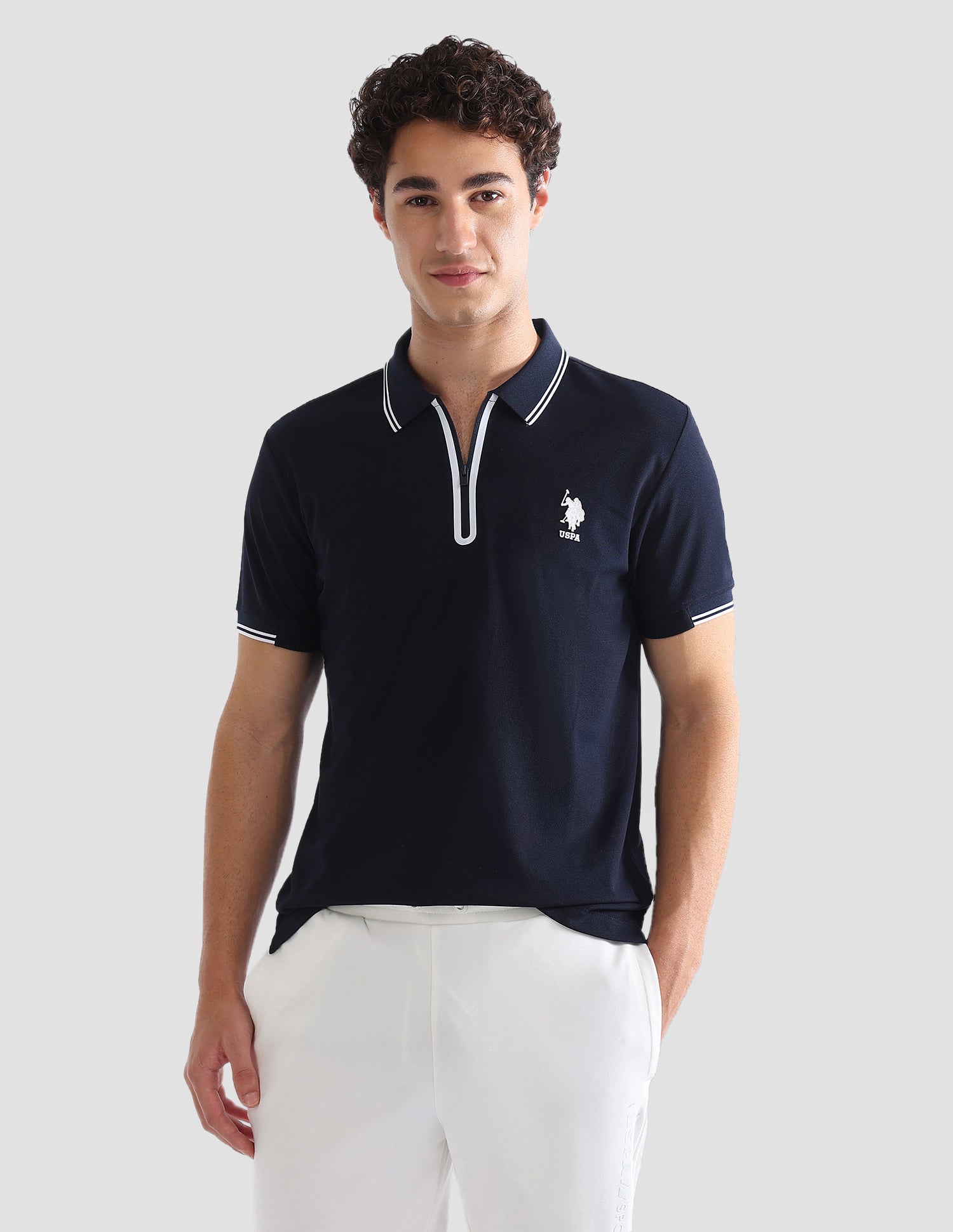 Solid Slim Fit Active Polo Shirt Navy - U.S. Polo Assn. India | Large