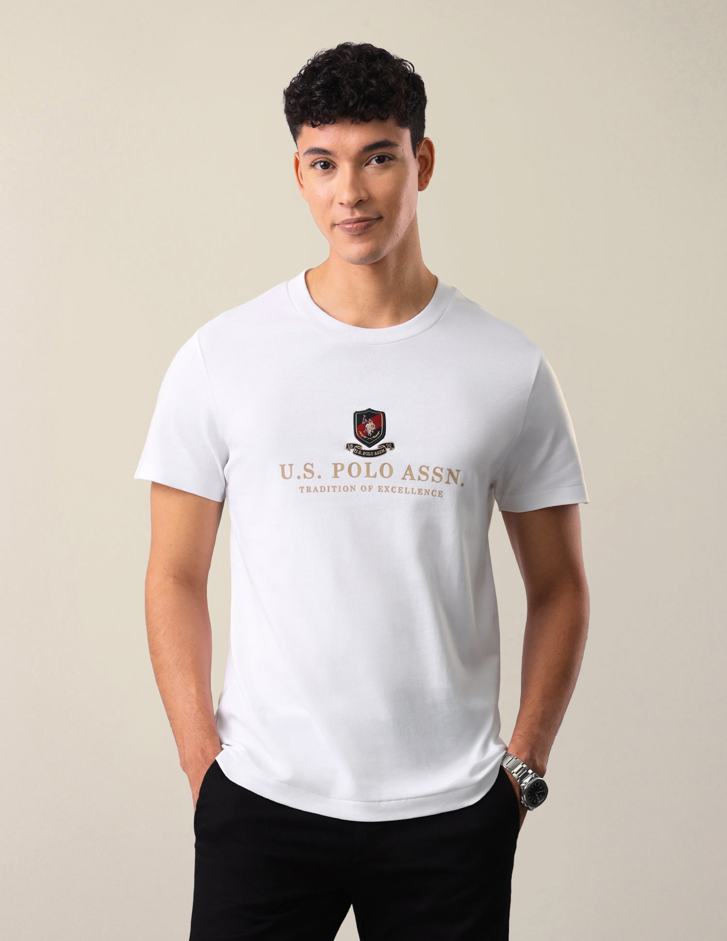 Brand Embossed Slim Fit T-Shirt White - U.S. Polo Assn. India | Large