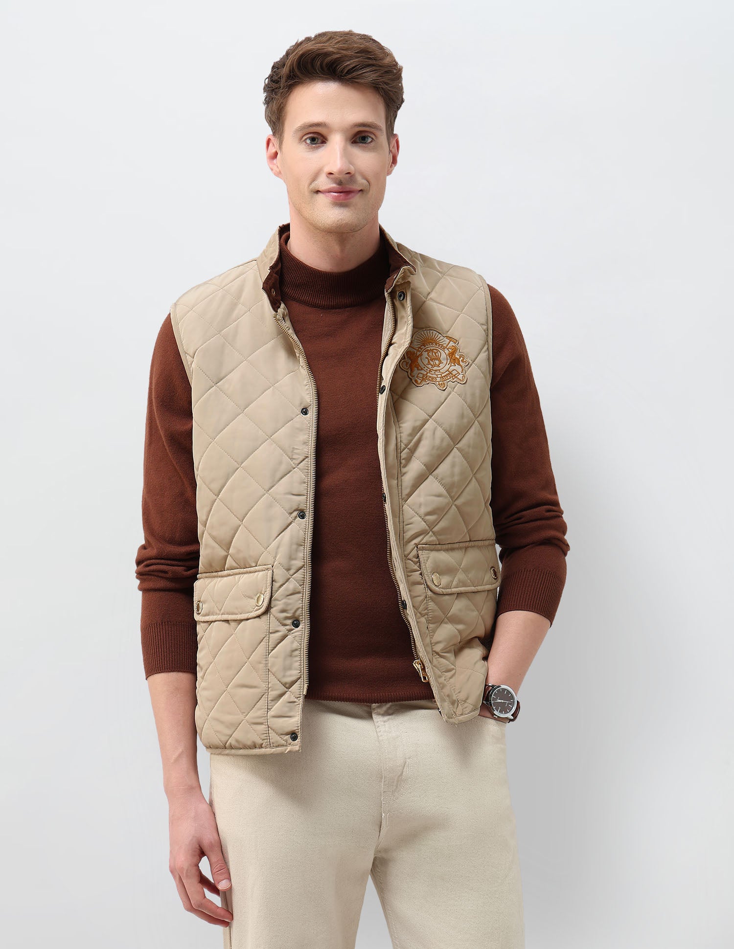 High Neck Solid Quilted Jacket
