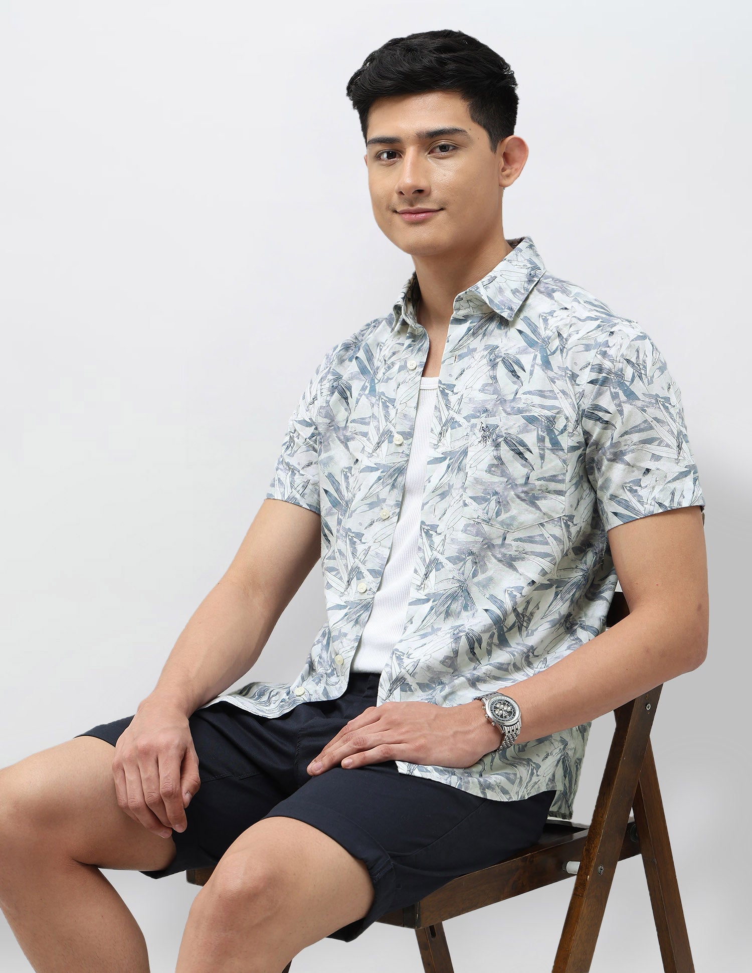 Tropical Printed Tailored Fit Shirt Blue - U.S. POLO ASSN. | Large