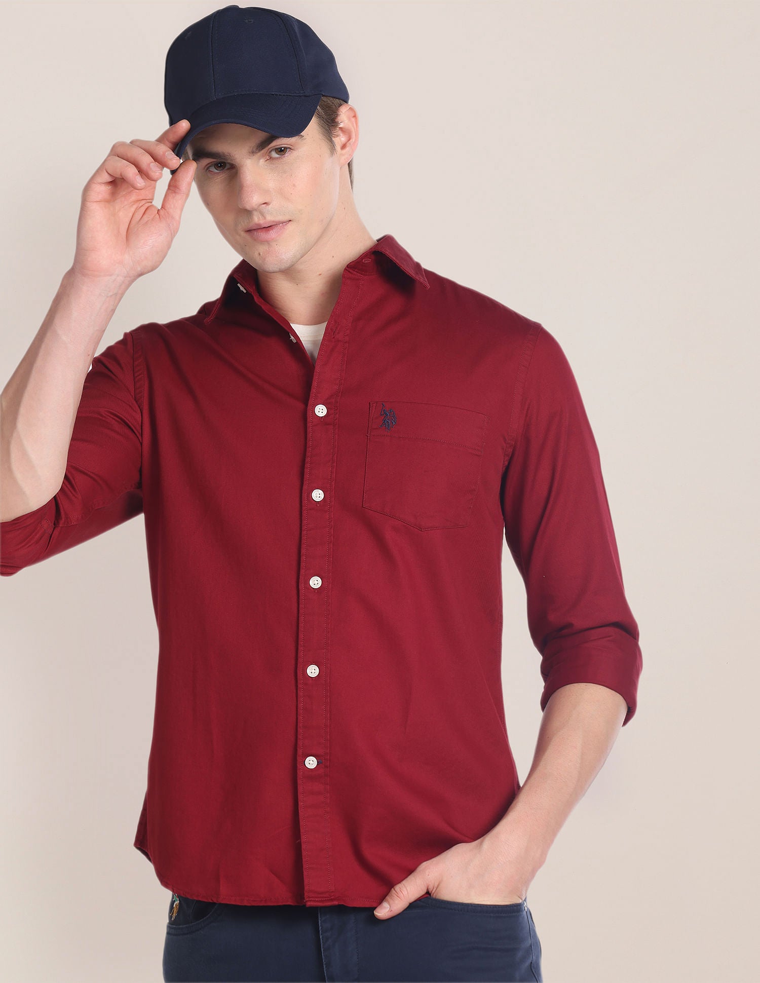 Solid Twill Casual Shirt Maroon - U.S. Polo Assn. India | Large