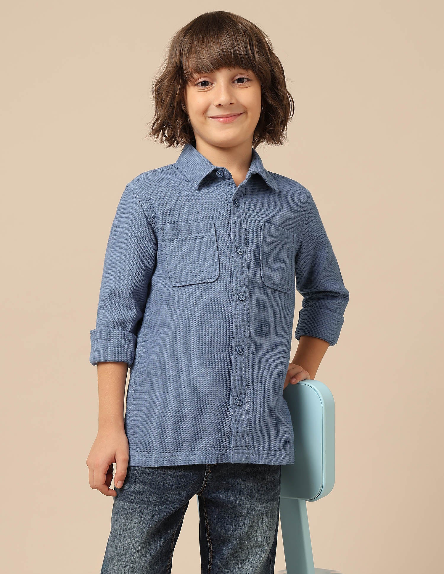 Boys Textured Dobby Shirt