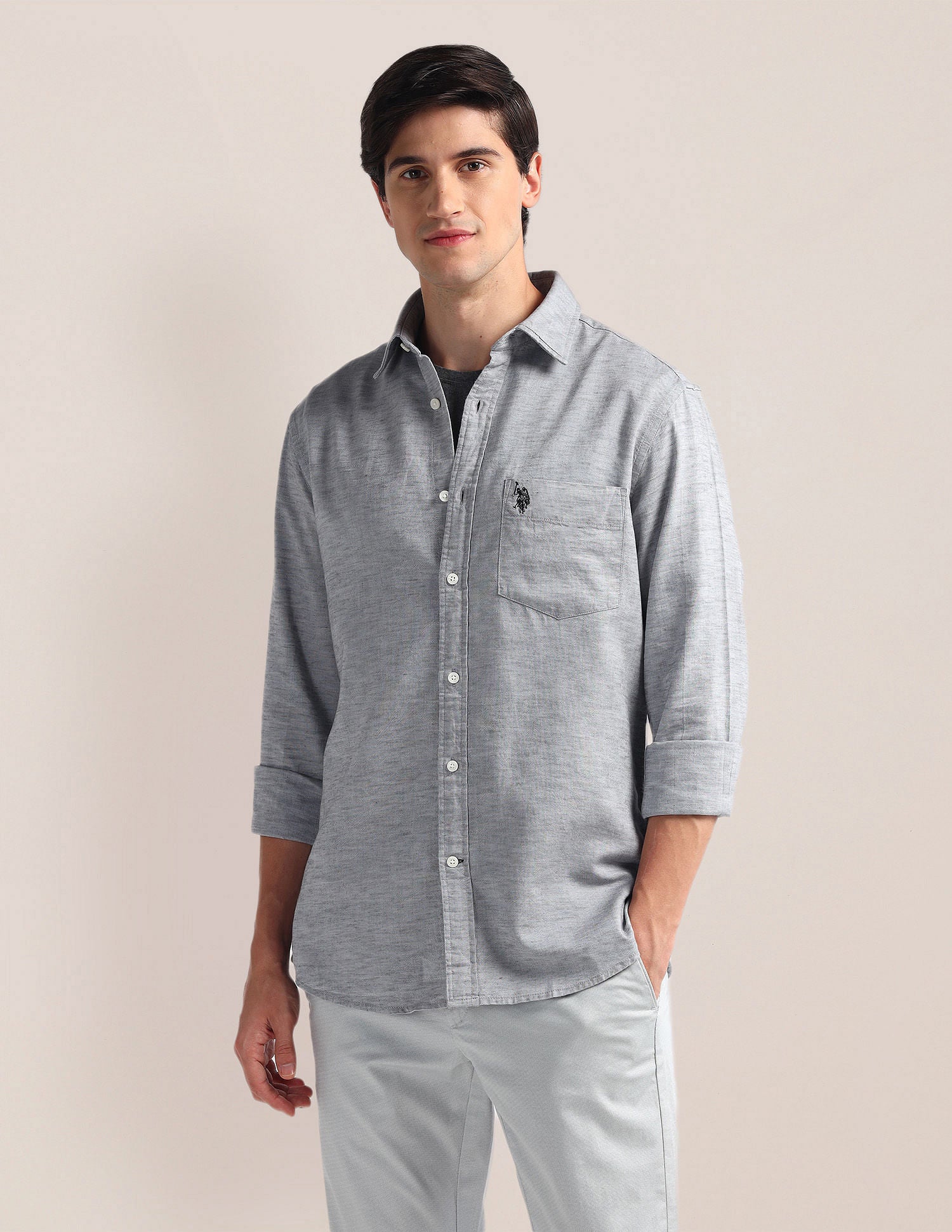 Tailored Fit Solid Shirt Grey - U.S. Polo Assn. India | Large