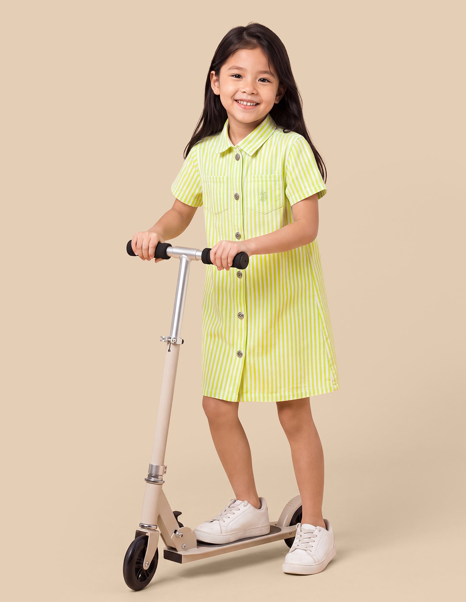 Vertical Striped Shirt Dress Lime-Green - U.S. Polo Assn. India | Large