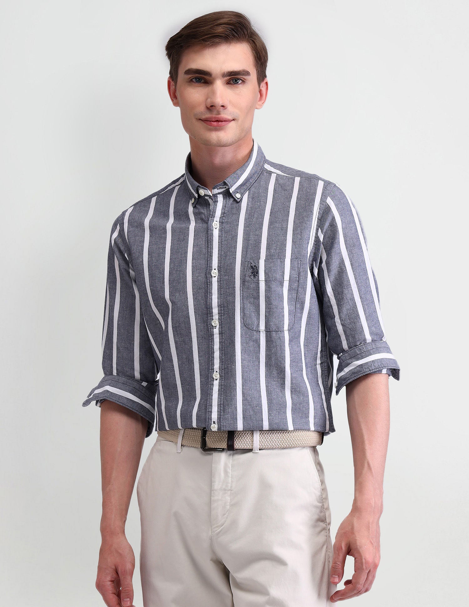 Vertical Striped Slim Shirt Navy - U.S. Polo Assn. India | Large