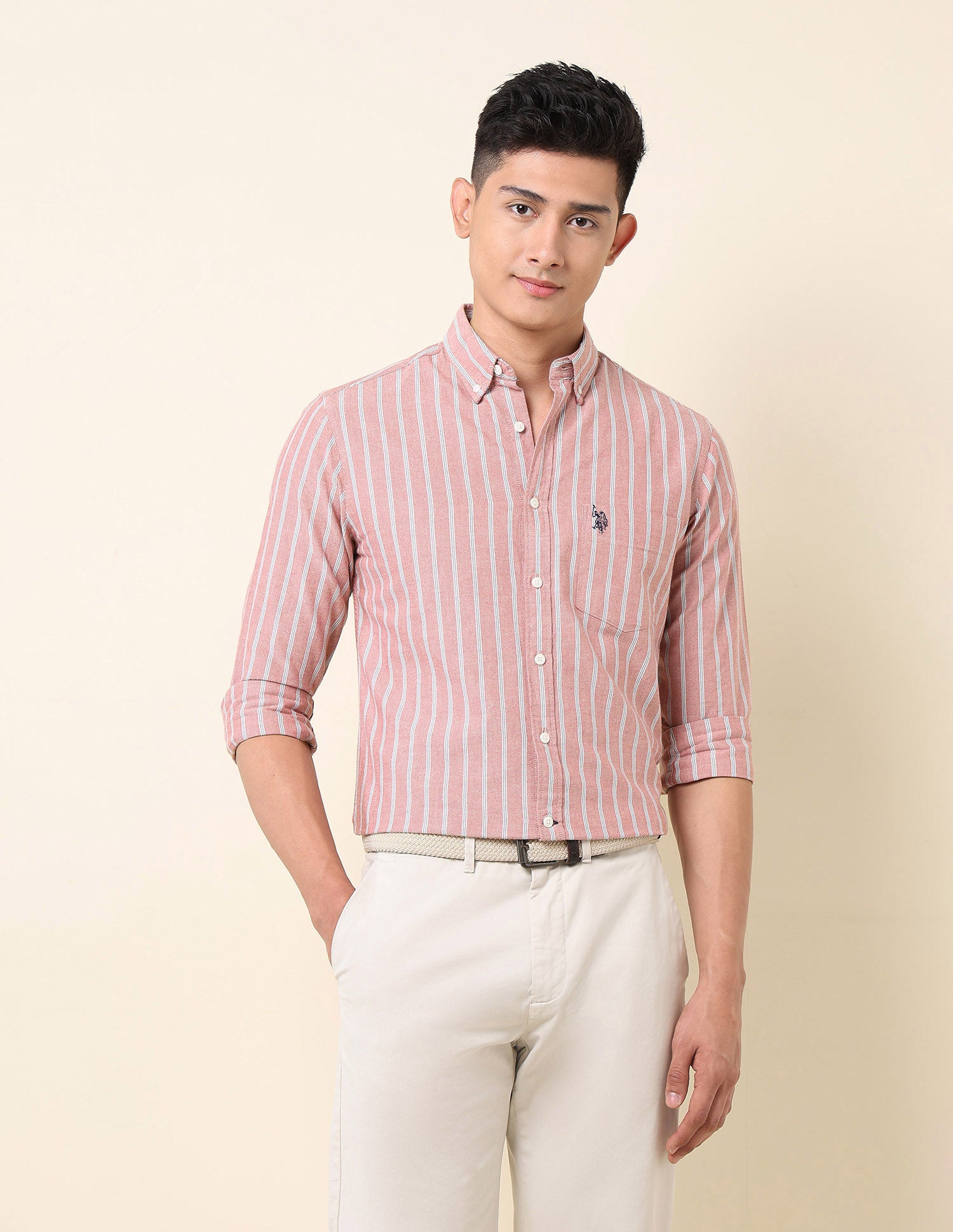 Vertical Striped Oxford Button-Down Shirt Rust - U.S. Polo Assn. India | Large