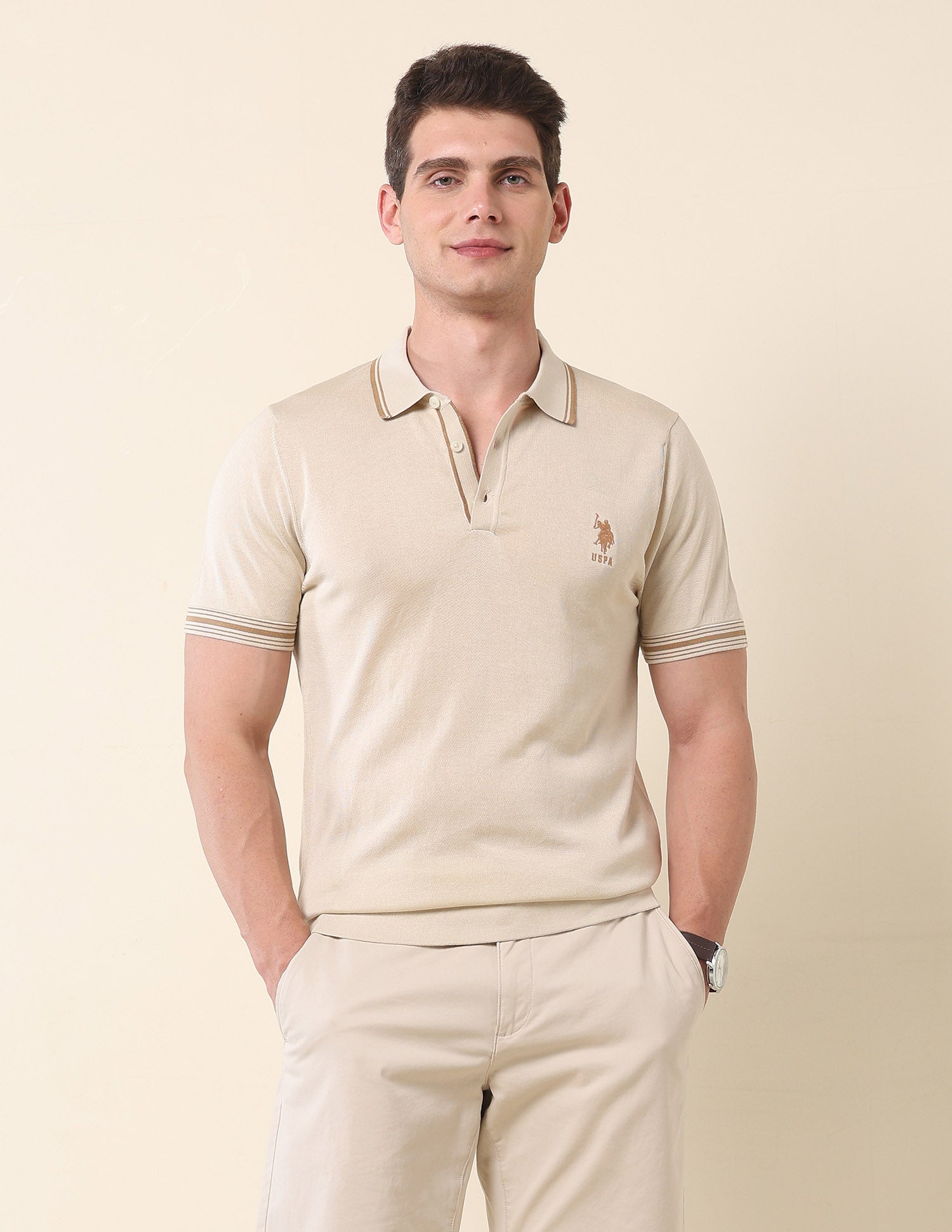 Solid Monochrome Polo Shirt Beige - U.S. Polo Assn. India | Large