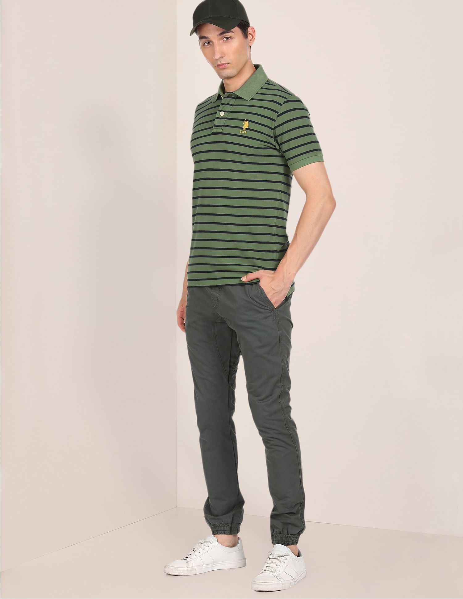 Cotton Striped Polo Shirt Green - U.S. Polo Assn. India | Large