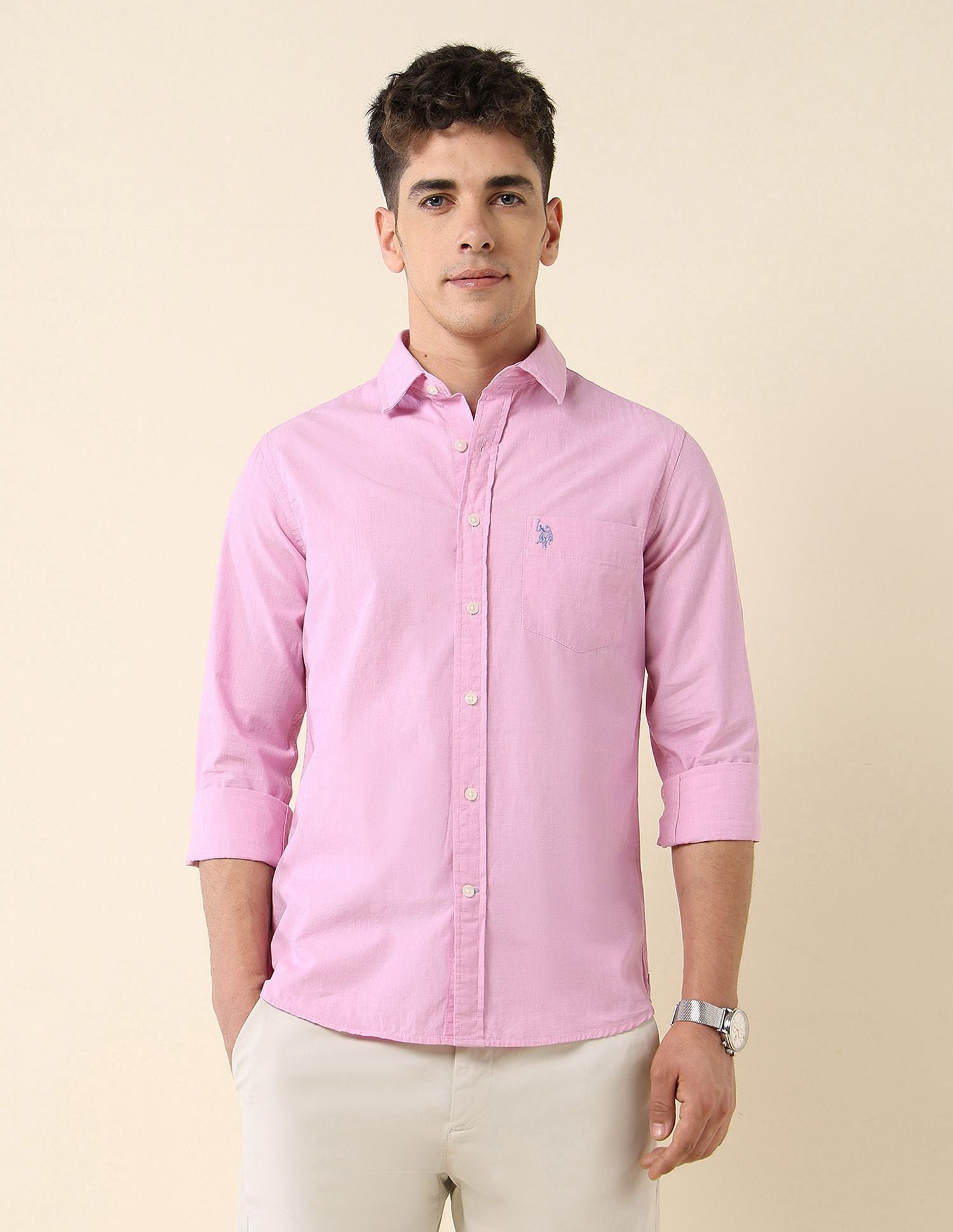 Tailored Fit Fil-à-Fil Shirt Pink - U.S. Polo Assn. India | Large