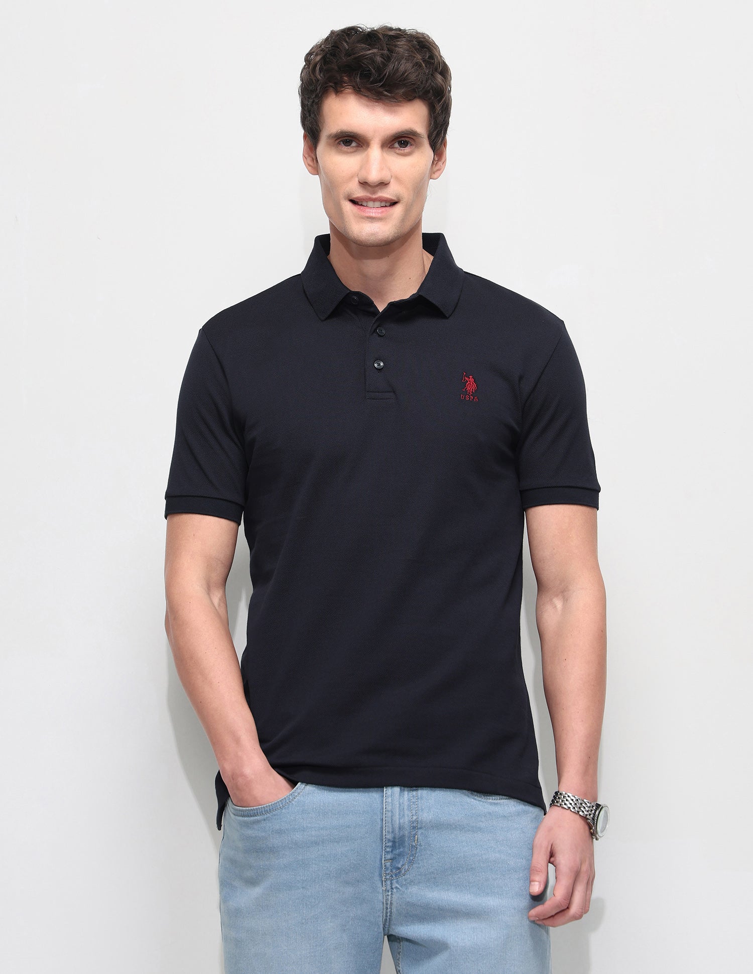 Solid Slim Fit Polo Shirt Navy - U.S. Polo Assn. India | Large