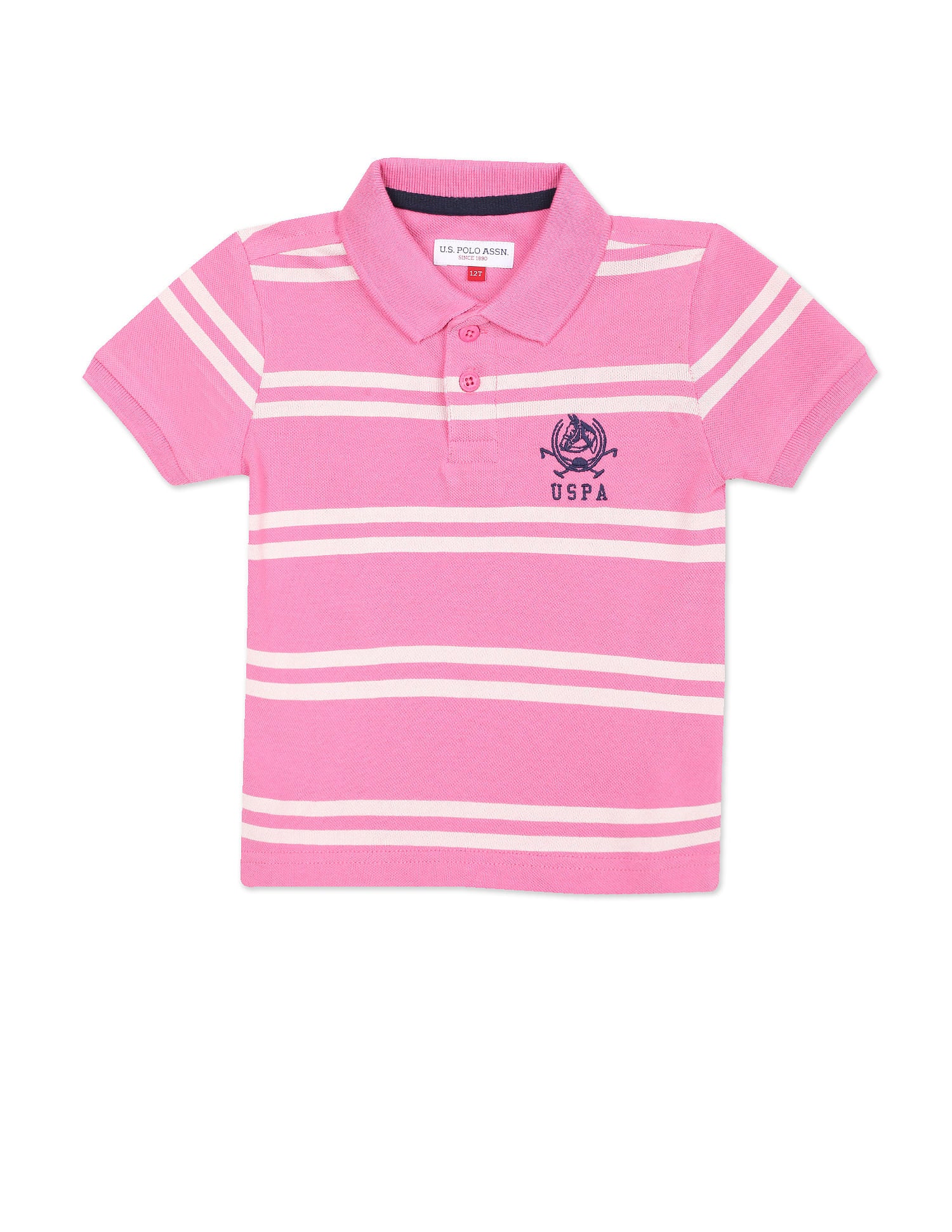 Boys Pink Cotton Striped Polo Shirt