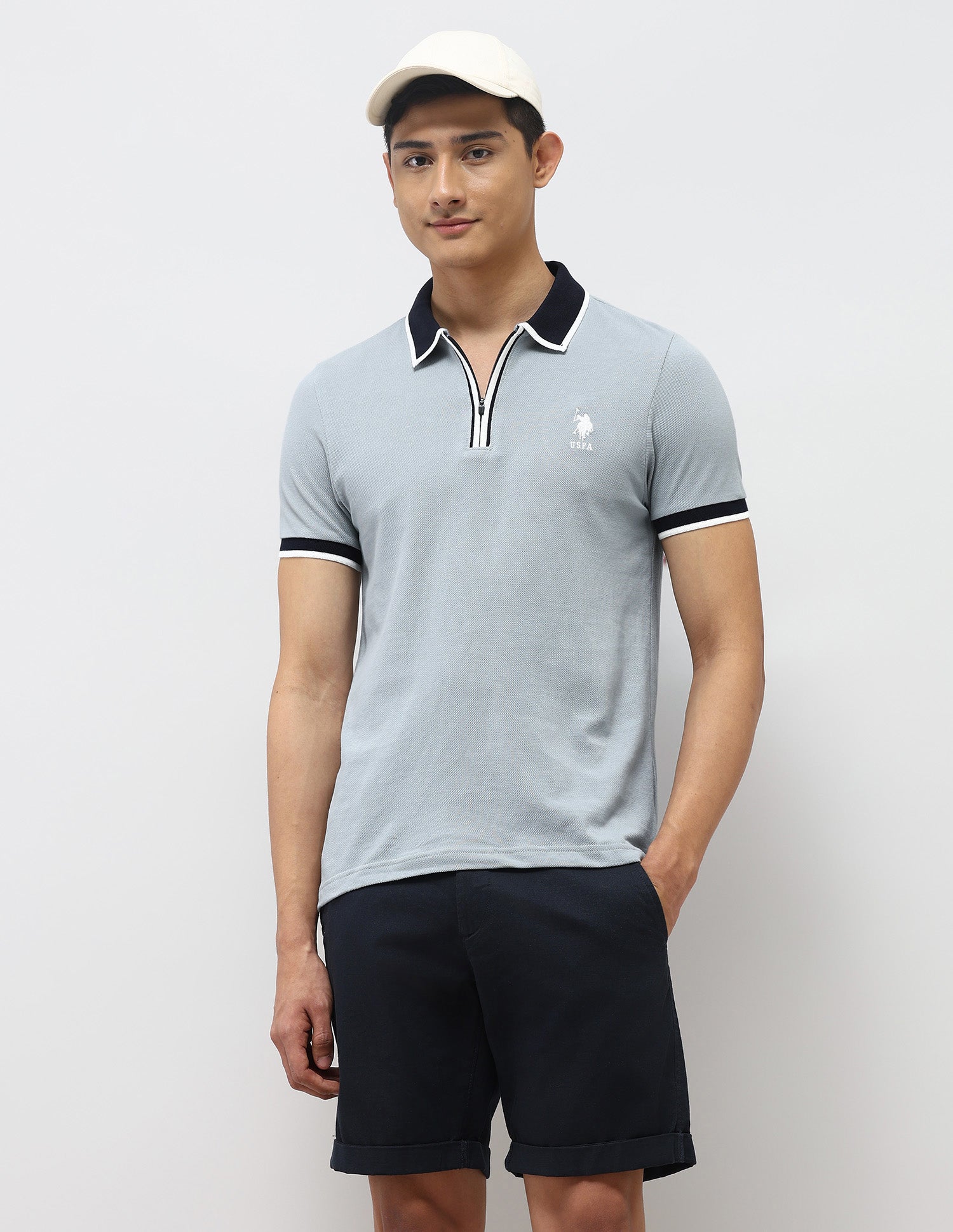 Pure Cotton Muscle Fit Polo Shirt Light Grey - U.S. Polo Assn. India | Large