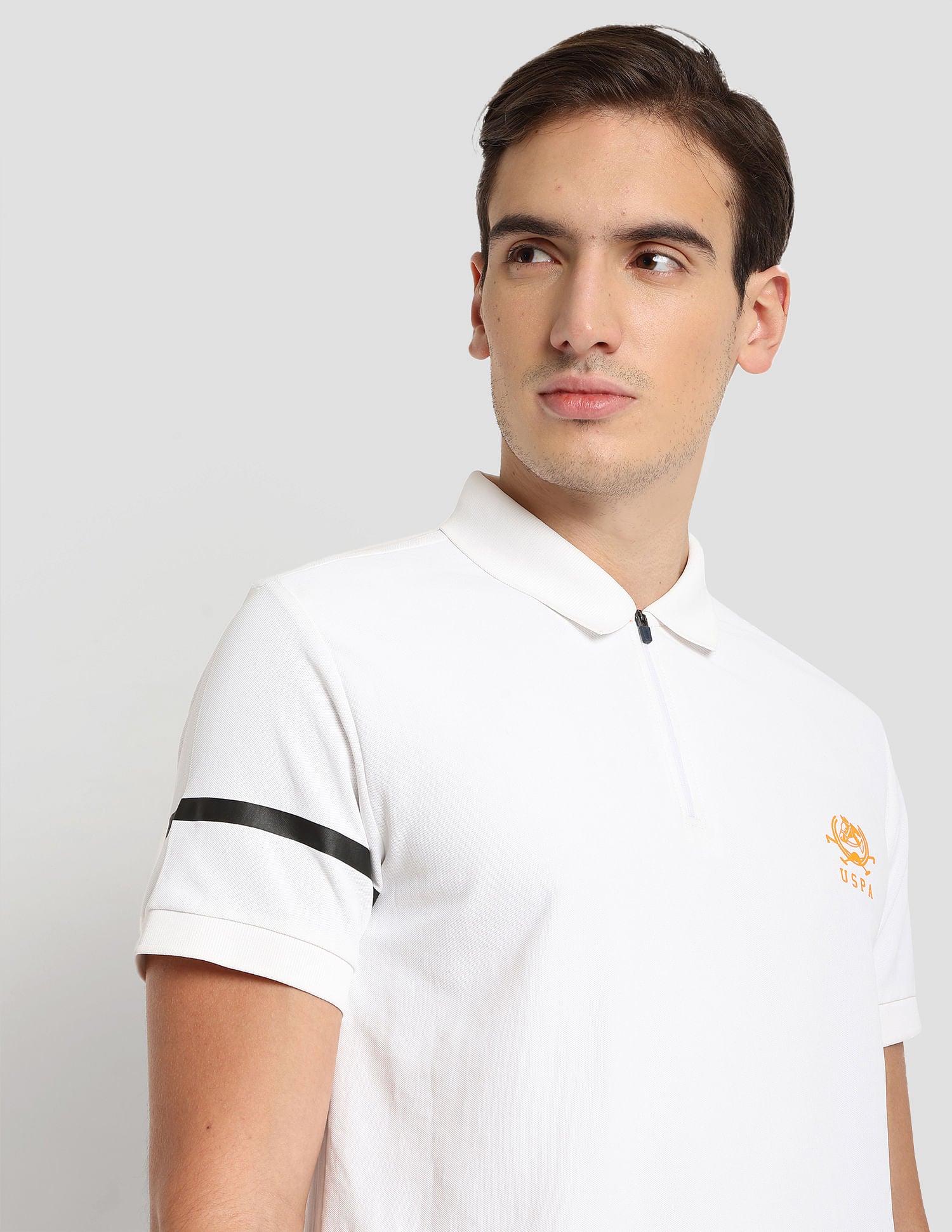Polyester Zipper Sport Polo Shirt White - U.S. POLO ASSN. | Large