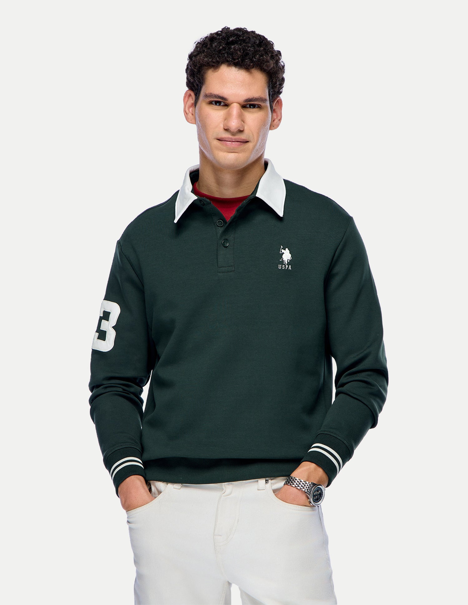 Solid Slim Fit Sweatshirt Dark Green - U.S. Polo Assn. India | Large