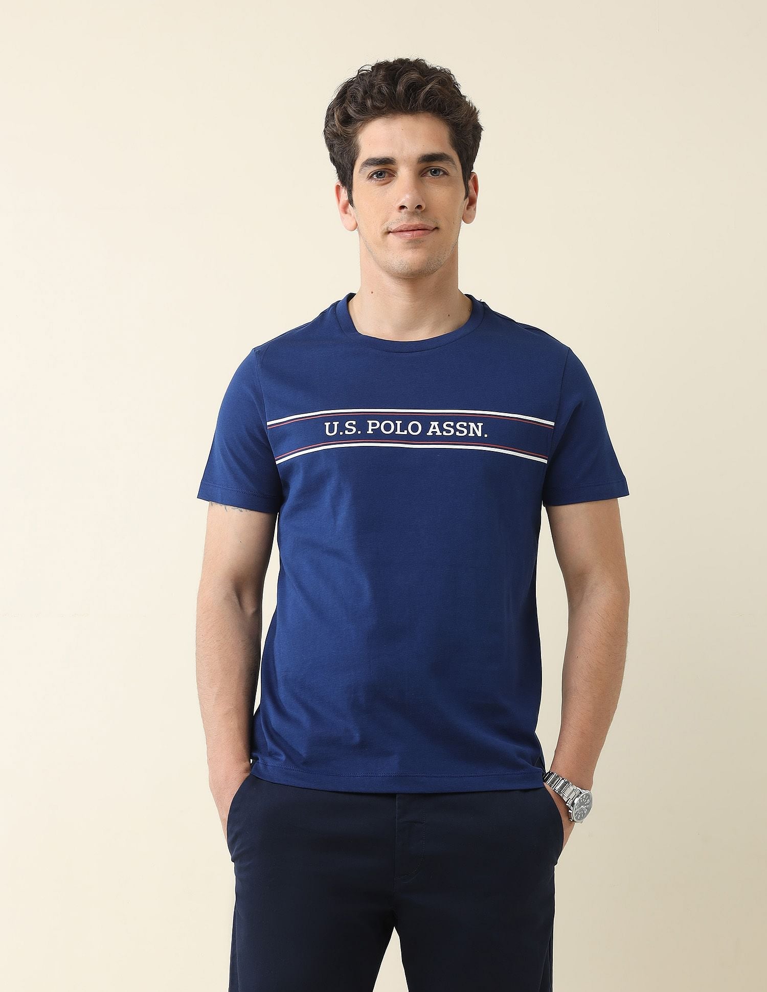Slim Fit Brand Printed T-Shirt Dark Blue - U.S. Polo Assn. India | Large