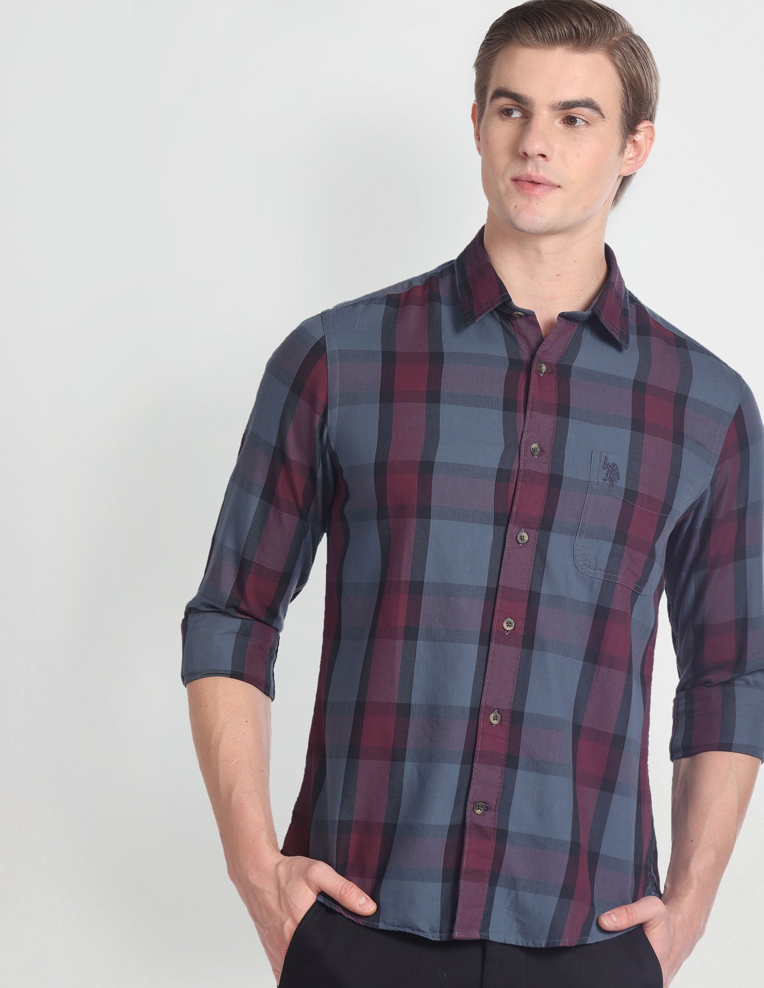 Twill Cotton Shirt Maroon - U.S. Polo Assn. India | Large