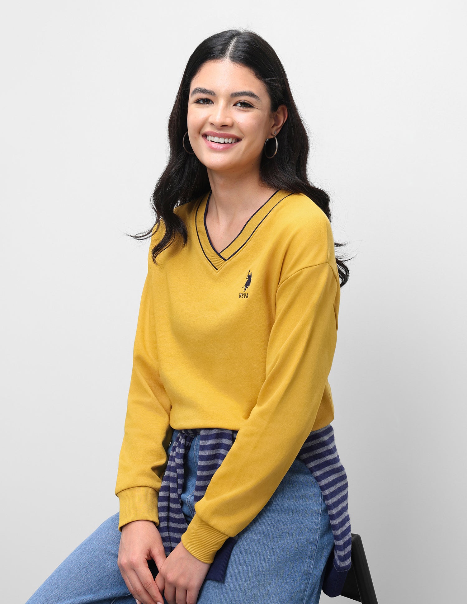 Solid Regular Fit Sweatshirt Mustard - U.S. Polo Assn. India | Large