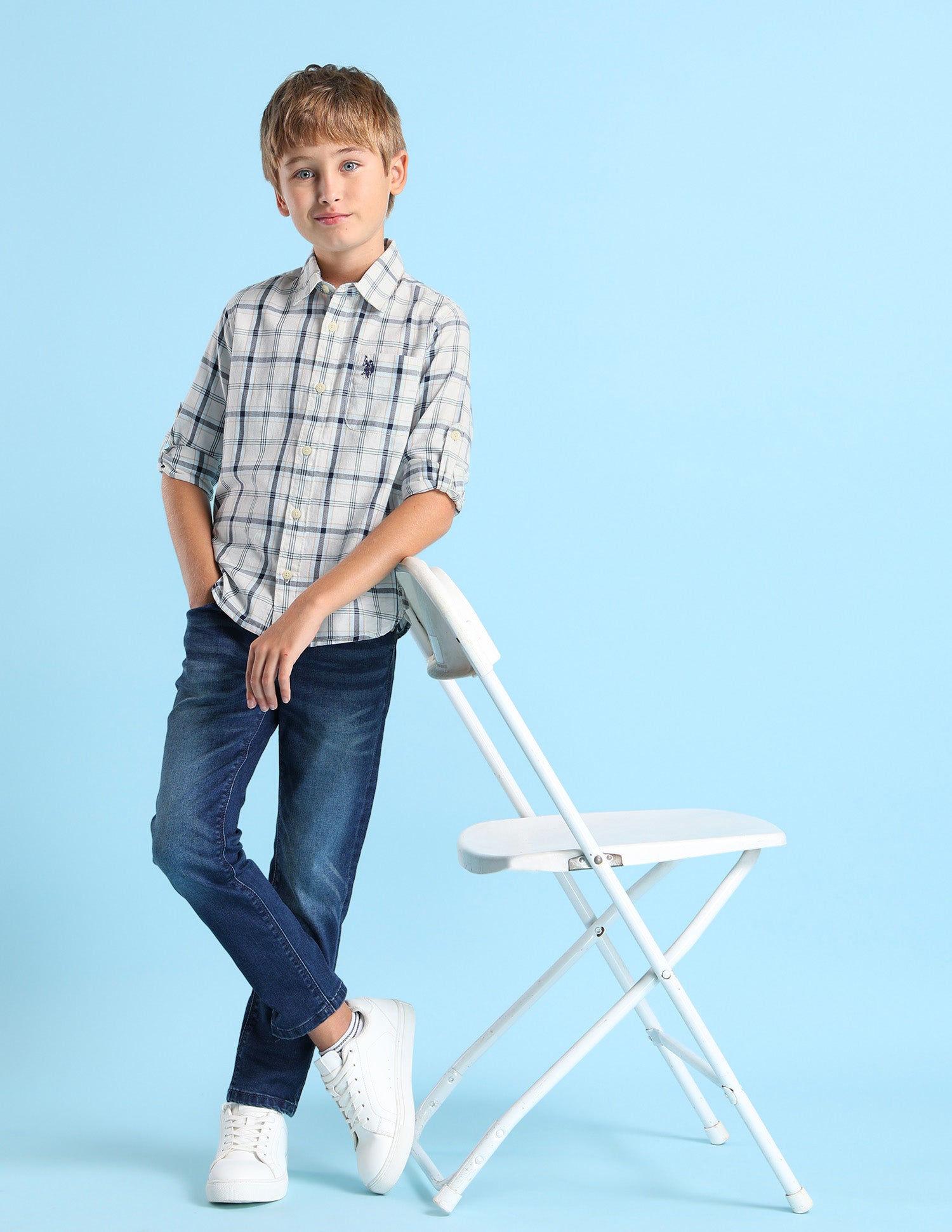 Boys Grid Tattersall Checked Regular Fit Shirt