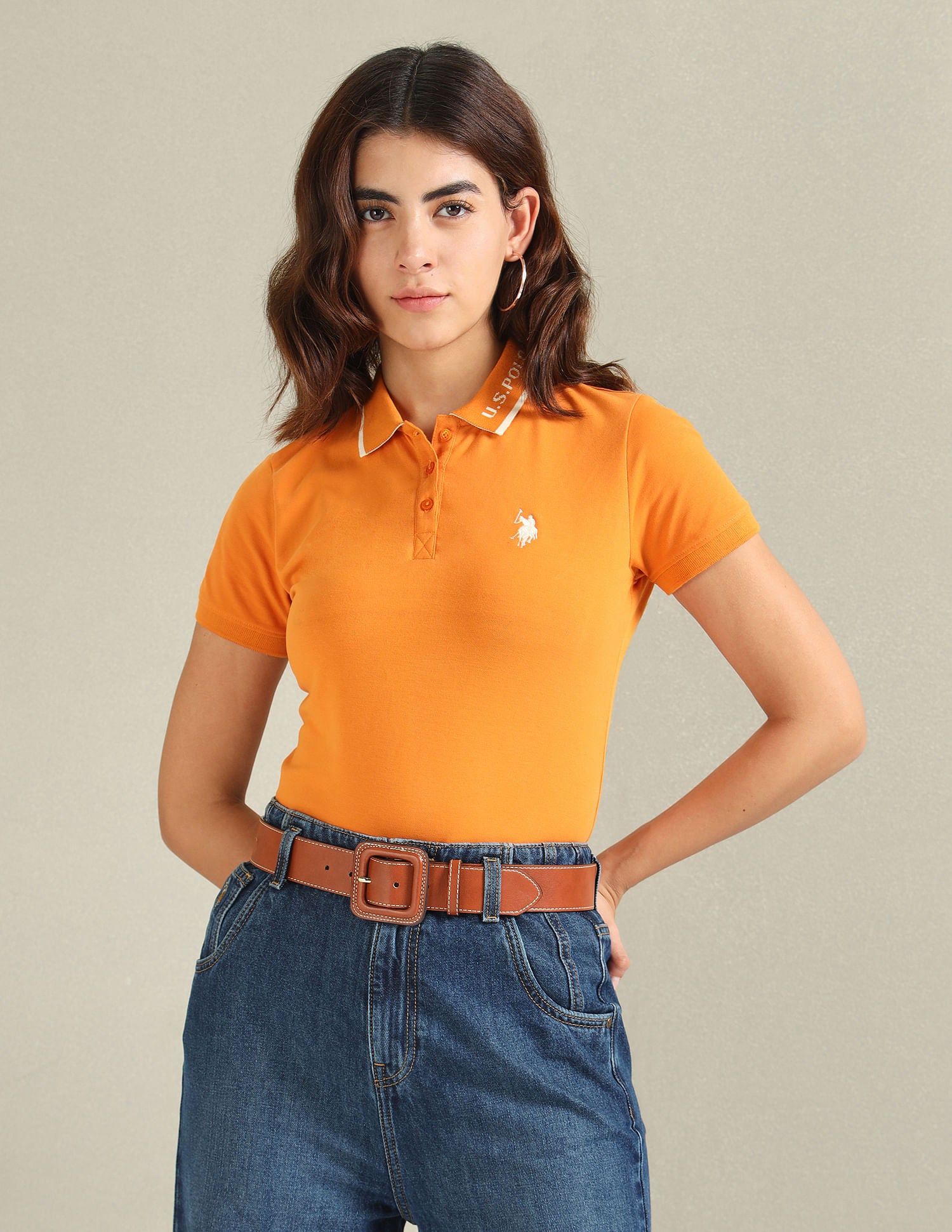 Logo Collar Pique Polo Shirt Mustard - U.S. Polo Assn. India | Large