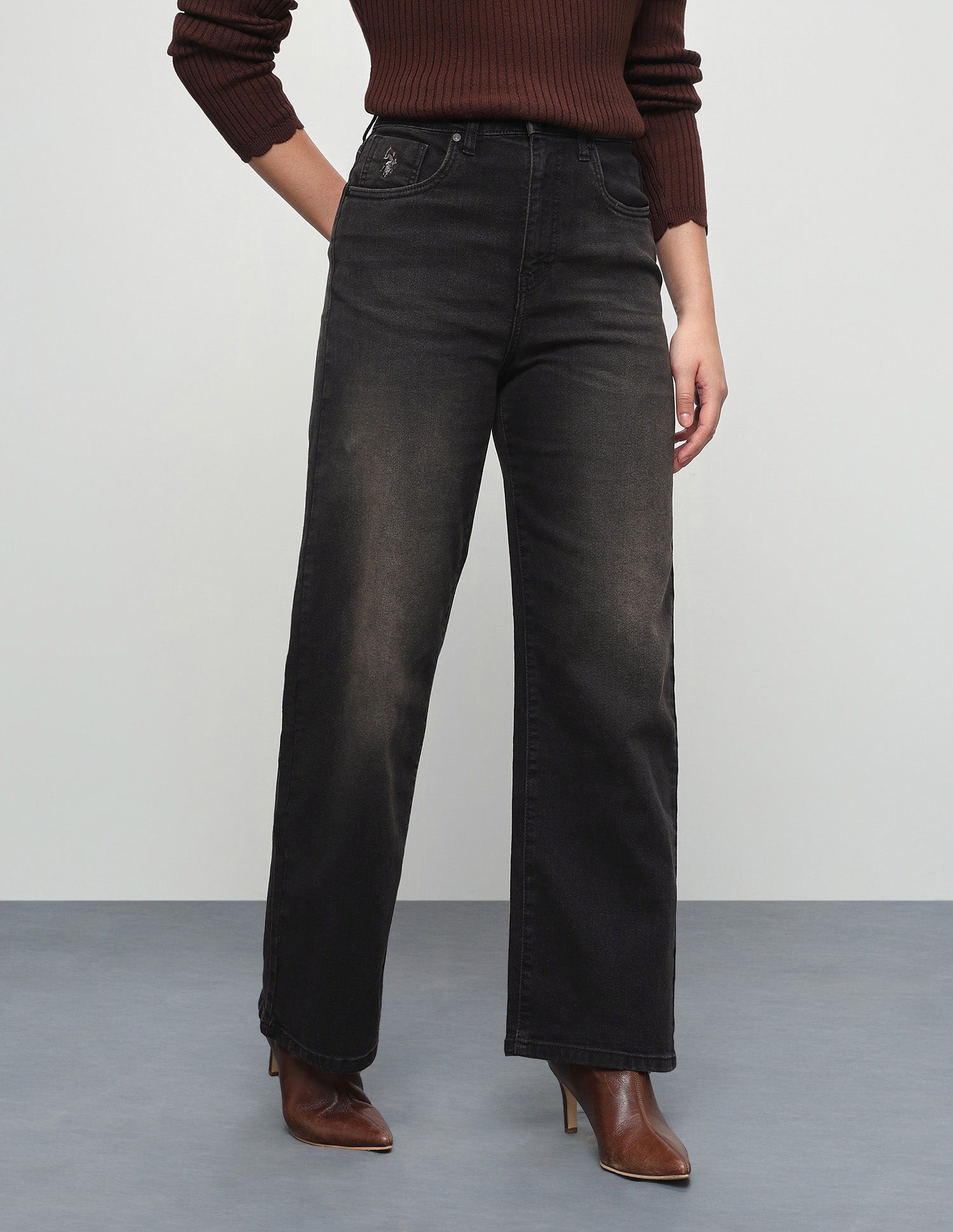 High Rise Wide Leg Fit Jeans Dark Grey - U.S. Polo Assn. India | Large