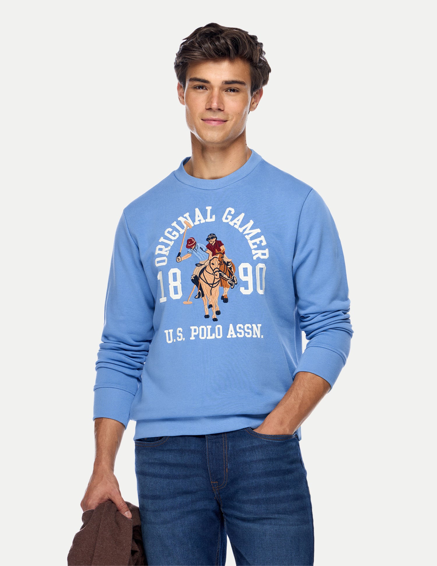 Graphic Brand Printed Regular Fit Sweatshirt Light Blue - U.S. Polo Assn. India | Large
