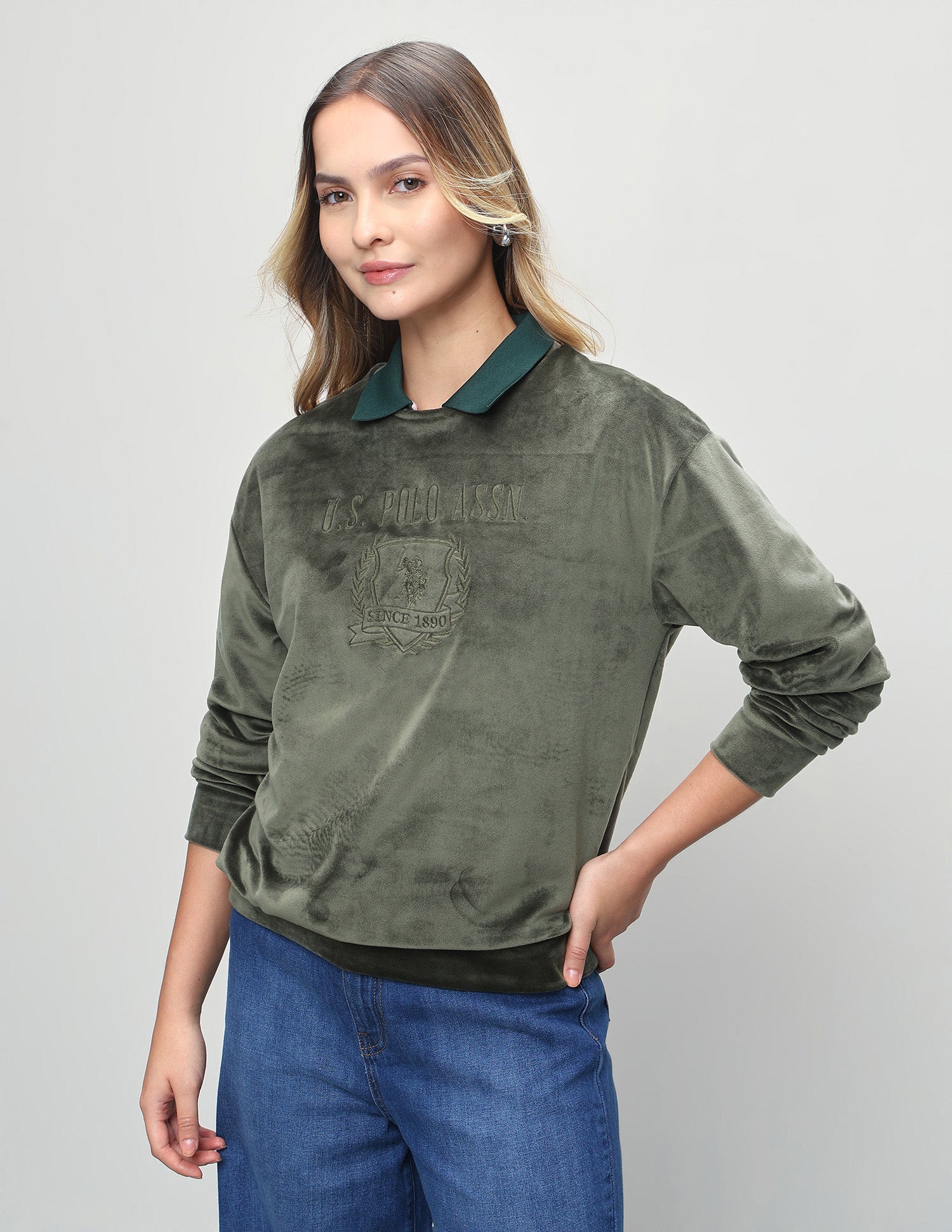 Brand Embroidered Relaxed Fit Sweatshirt Olive - U.S. Polo Assn. India | Large