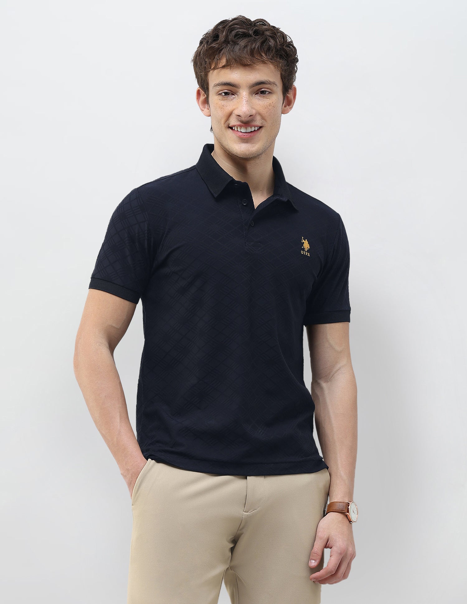 Self Design Geometric Slim Fit Polo Shirt