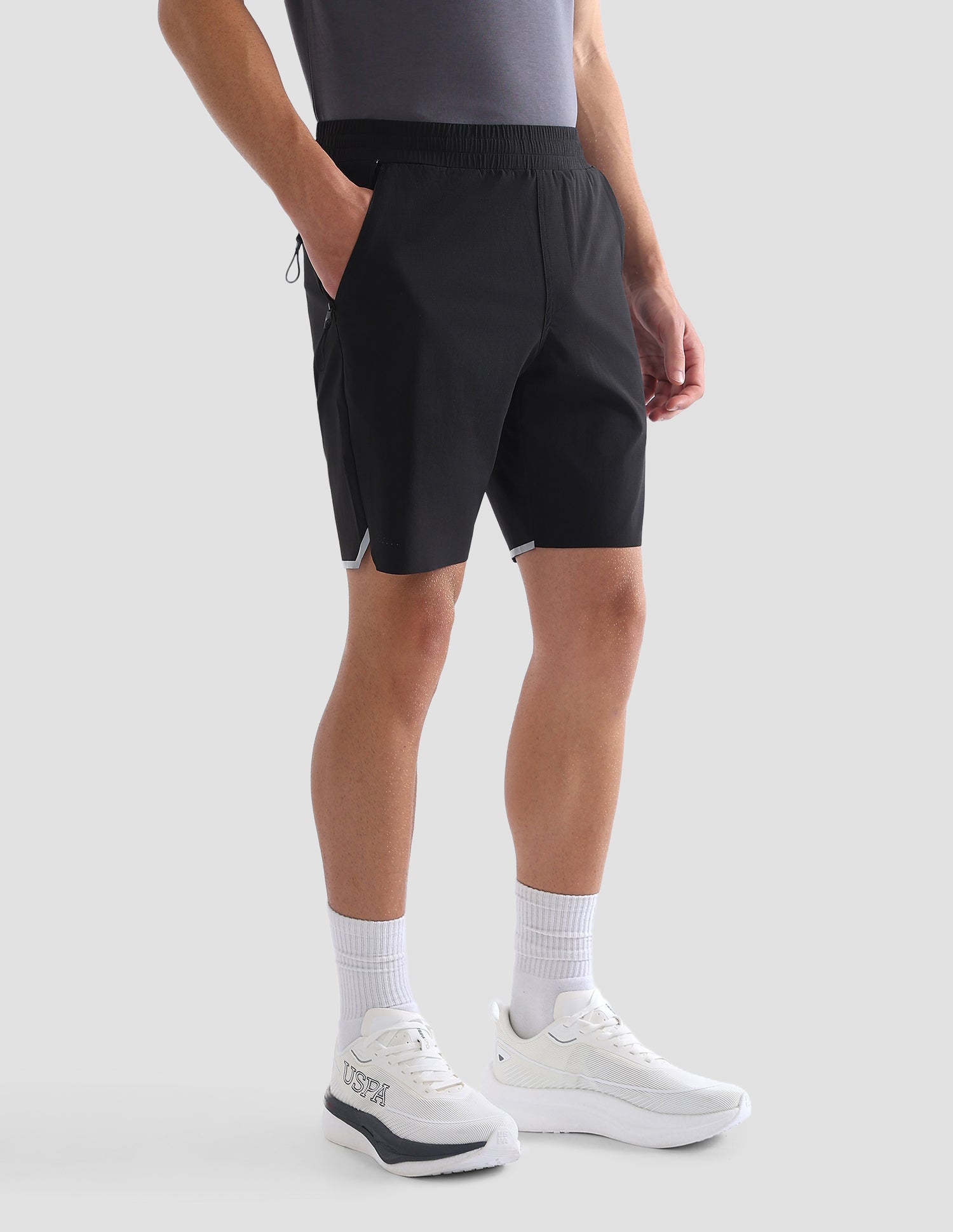 Solid Mid Rise Active Shorts Black - U.S. Polo Assn. India | Large