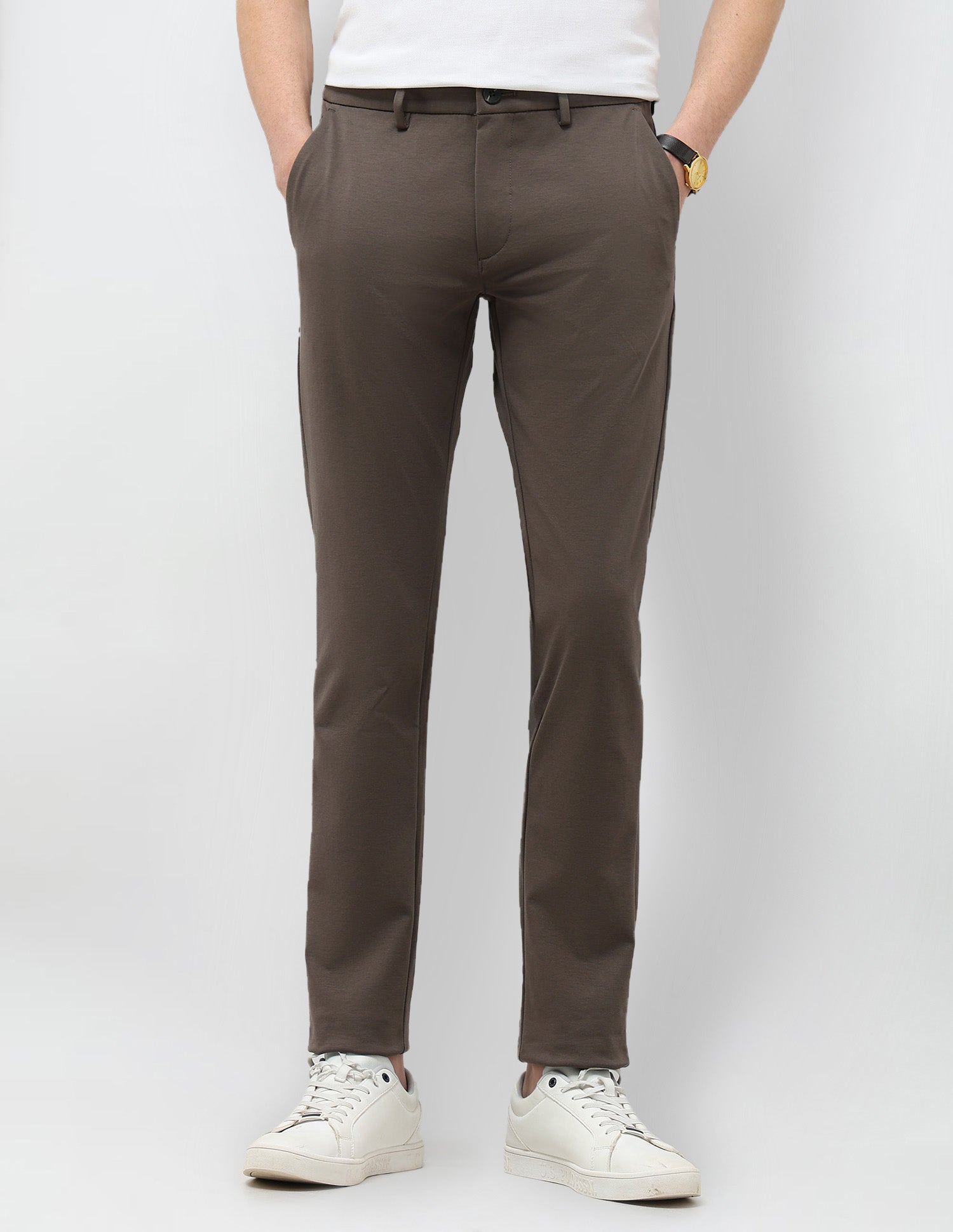 Satin Slim Fit Trousers Brown - U.S. Polo Assn. India | Large