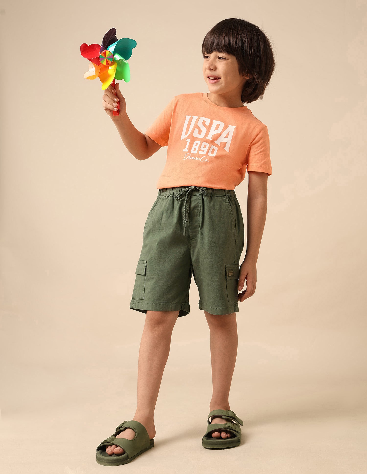 Boys Relaxed Fit Textured Cargo Shorts