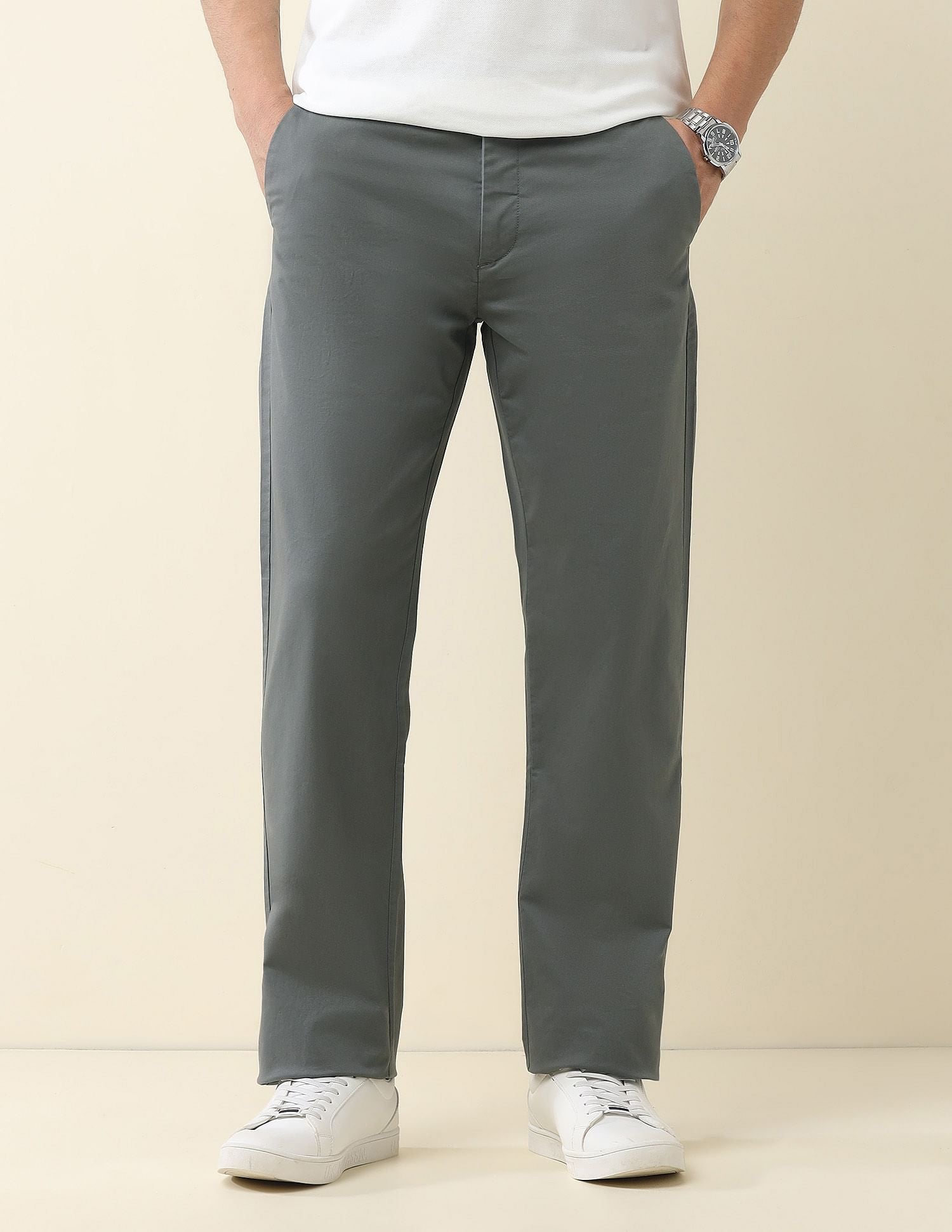 Straight Fit Solid Chinos Grey - U.S. Polo Assn. India | Large