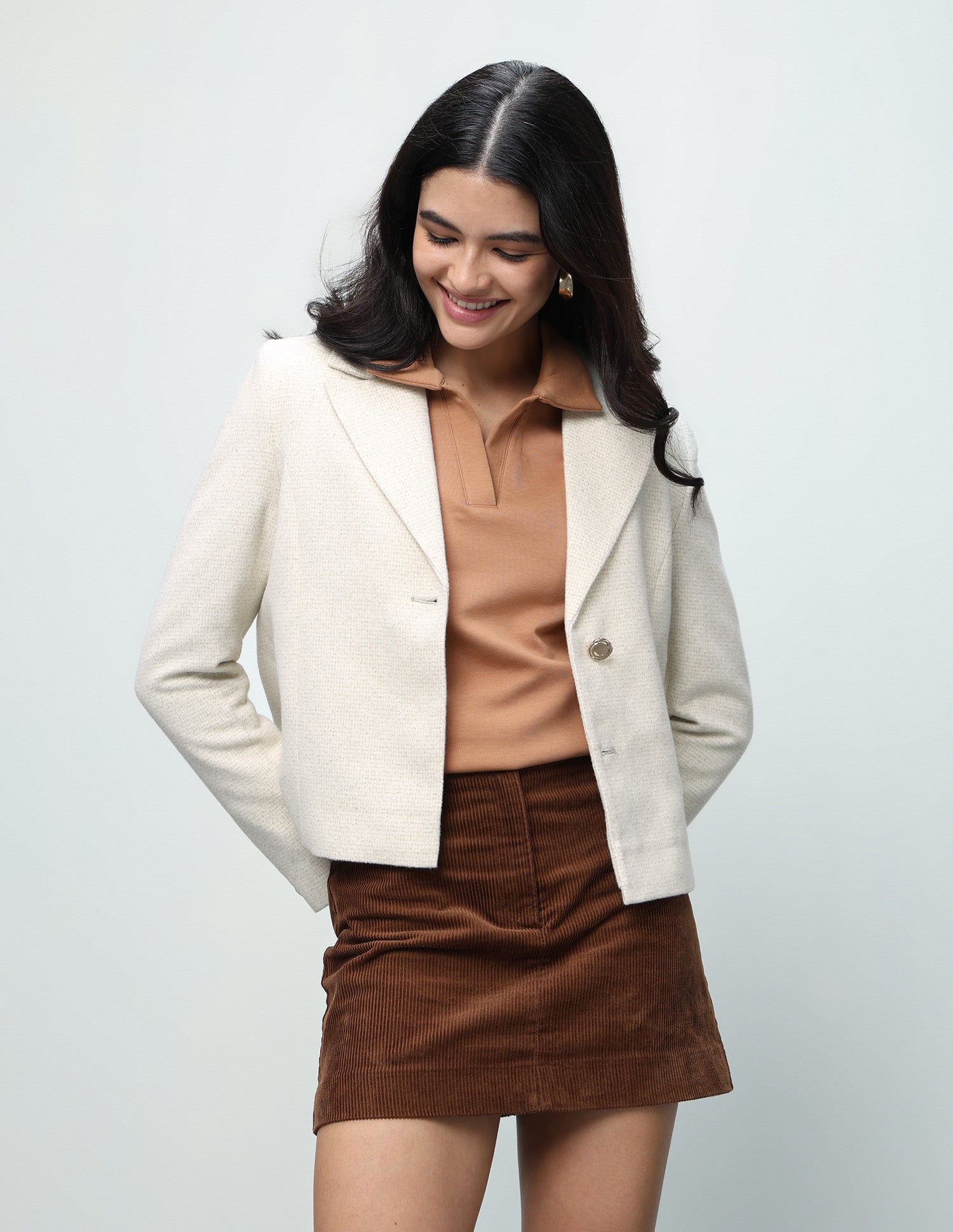 Solid Cropped Blazer Jacket Off-White - U.S. Polo Assn. India | Large