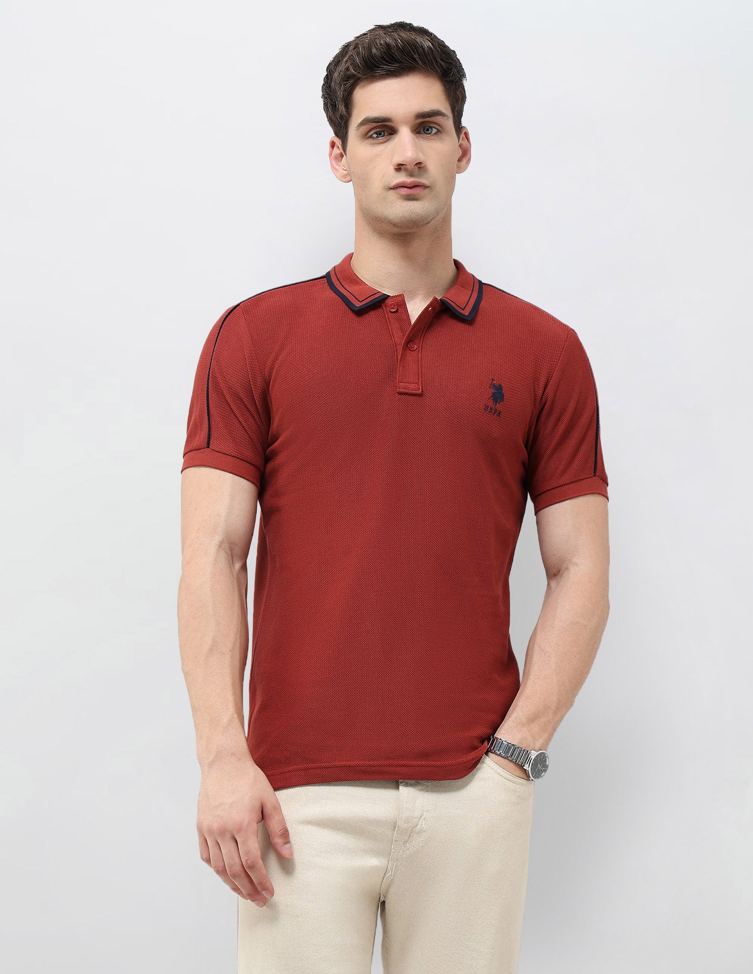 Textured Slim Fit Polo Shirt Red - U.S. Polo Assn. India | Large