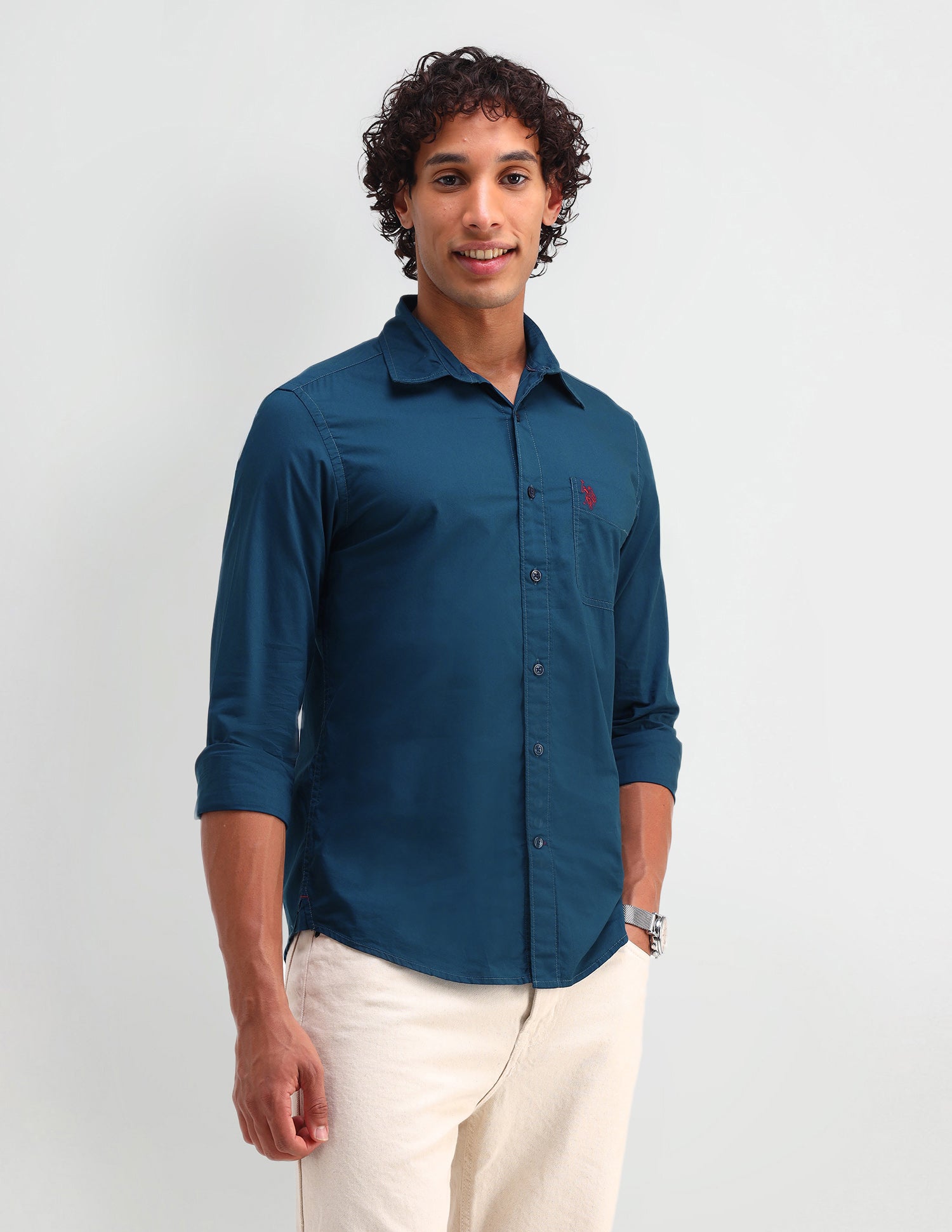 Solid Pattern Twill Shirt Blue - U.S. Polo Assn. India | Large
