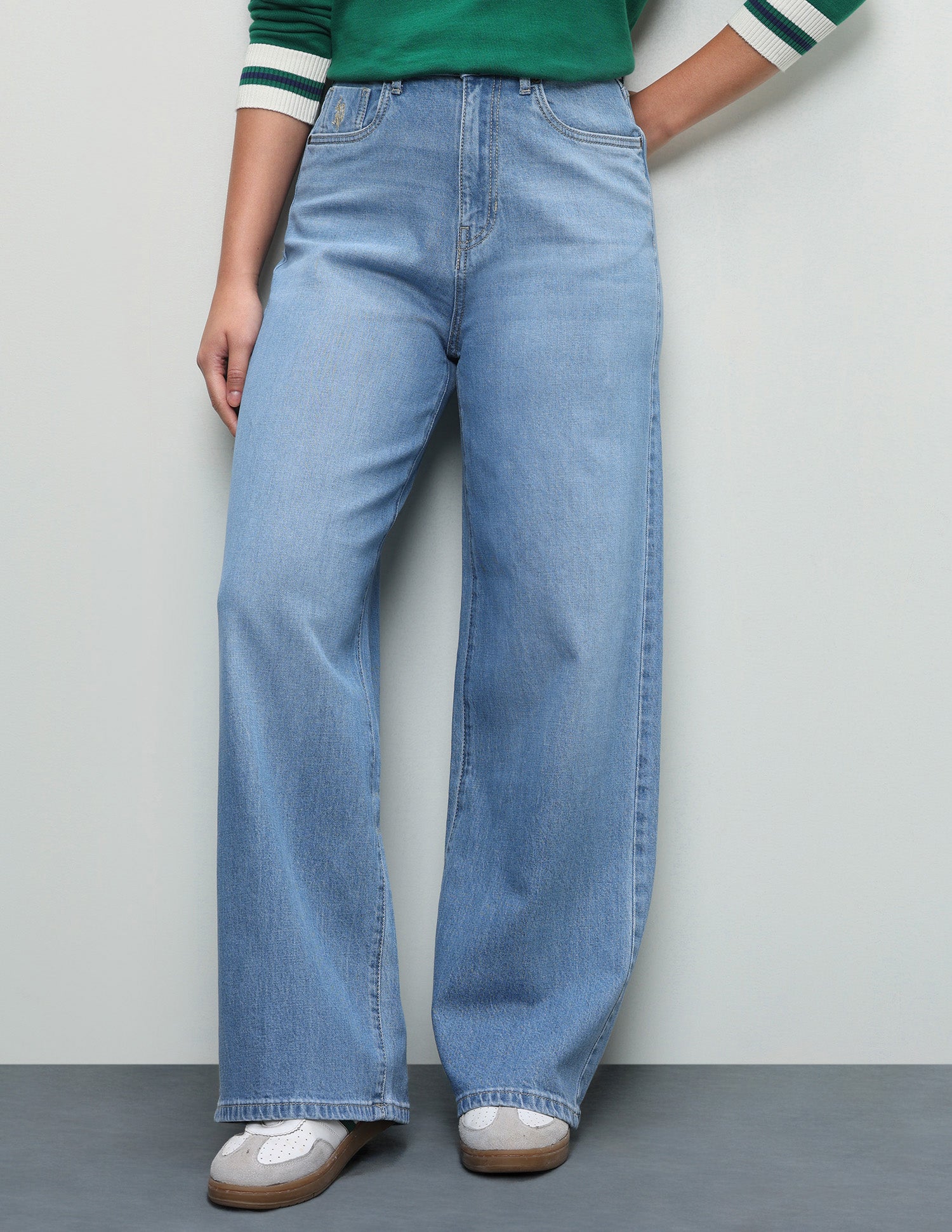 Whiskered Wide Leg Fit Jeans Blue - U.S. Polo Assn. India | Large