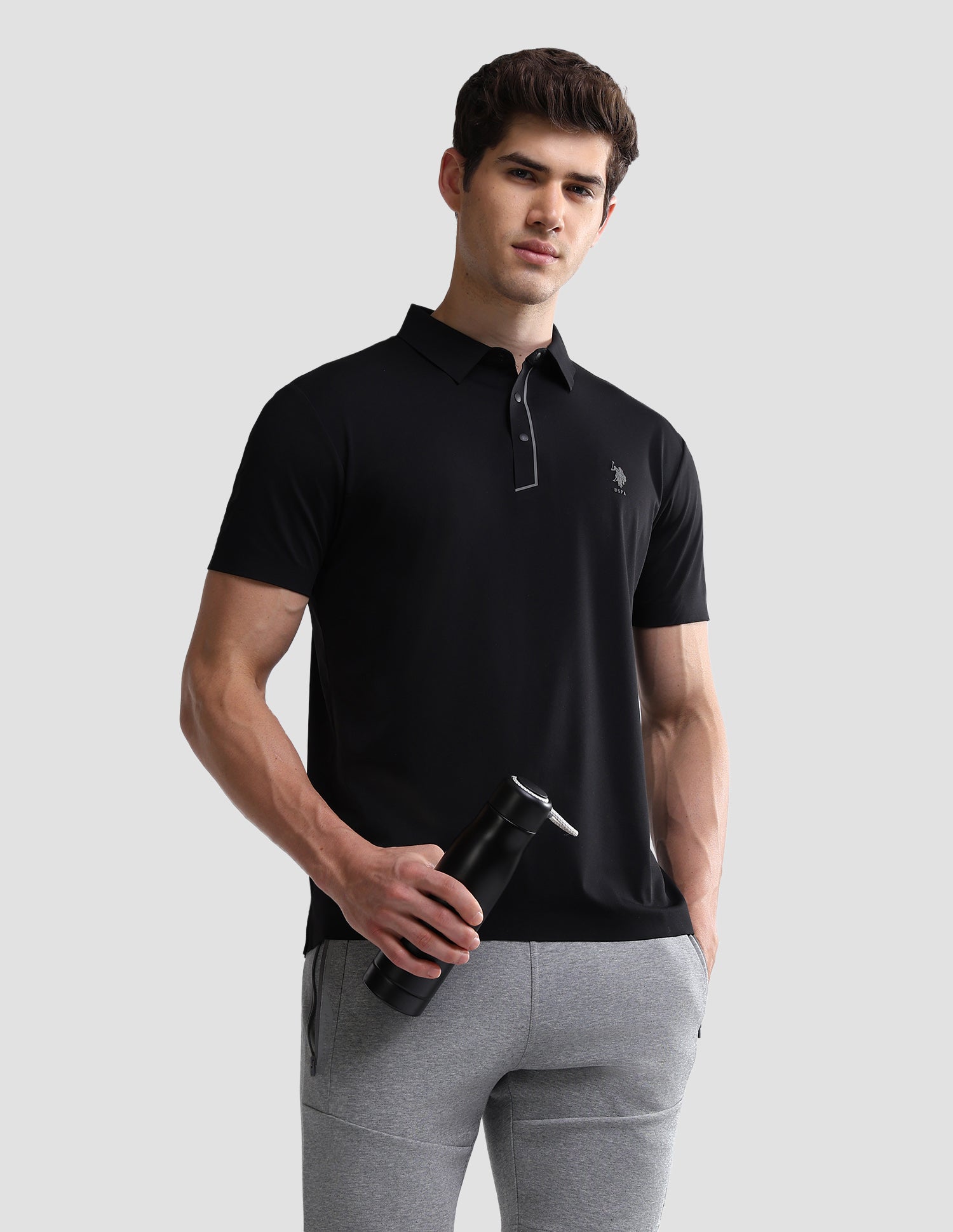 Solid Slim Fit Active Polo Shirt Black - U.S. Polo Assn. India | Large