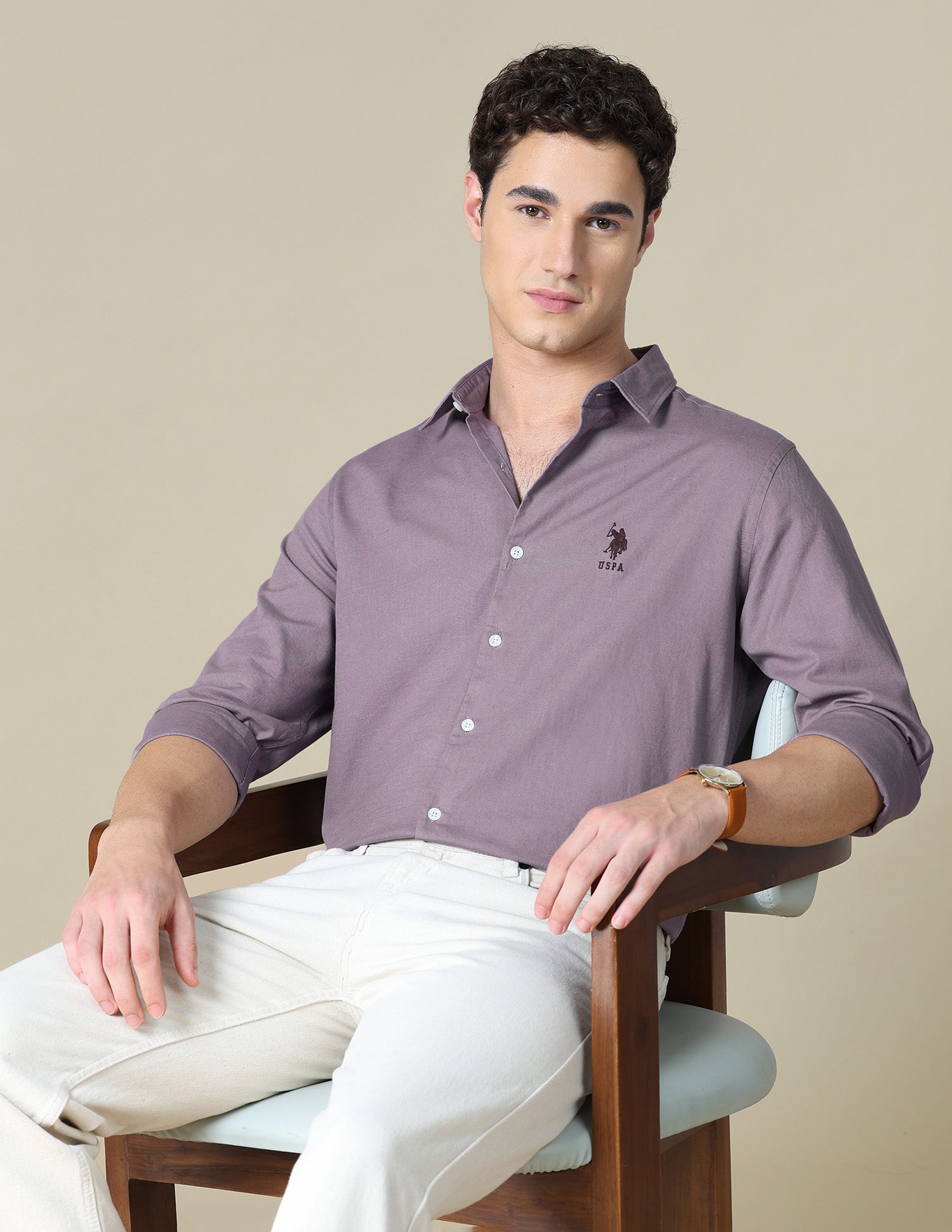 Solid Regular Fit Shirt Lavender - U.S. Polo Assn. India | Large