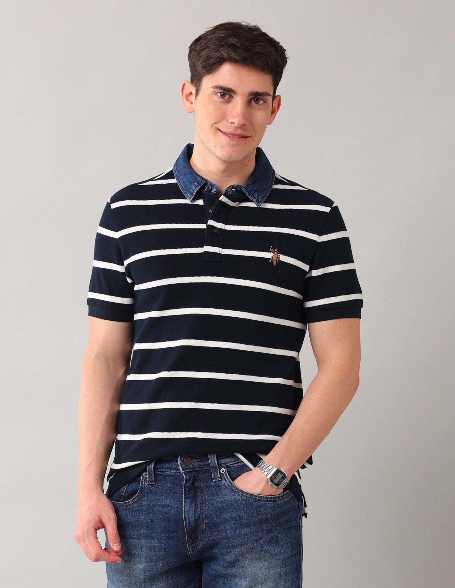 Horizontal Stripes Pure Cotton Polo Shirt