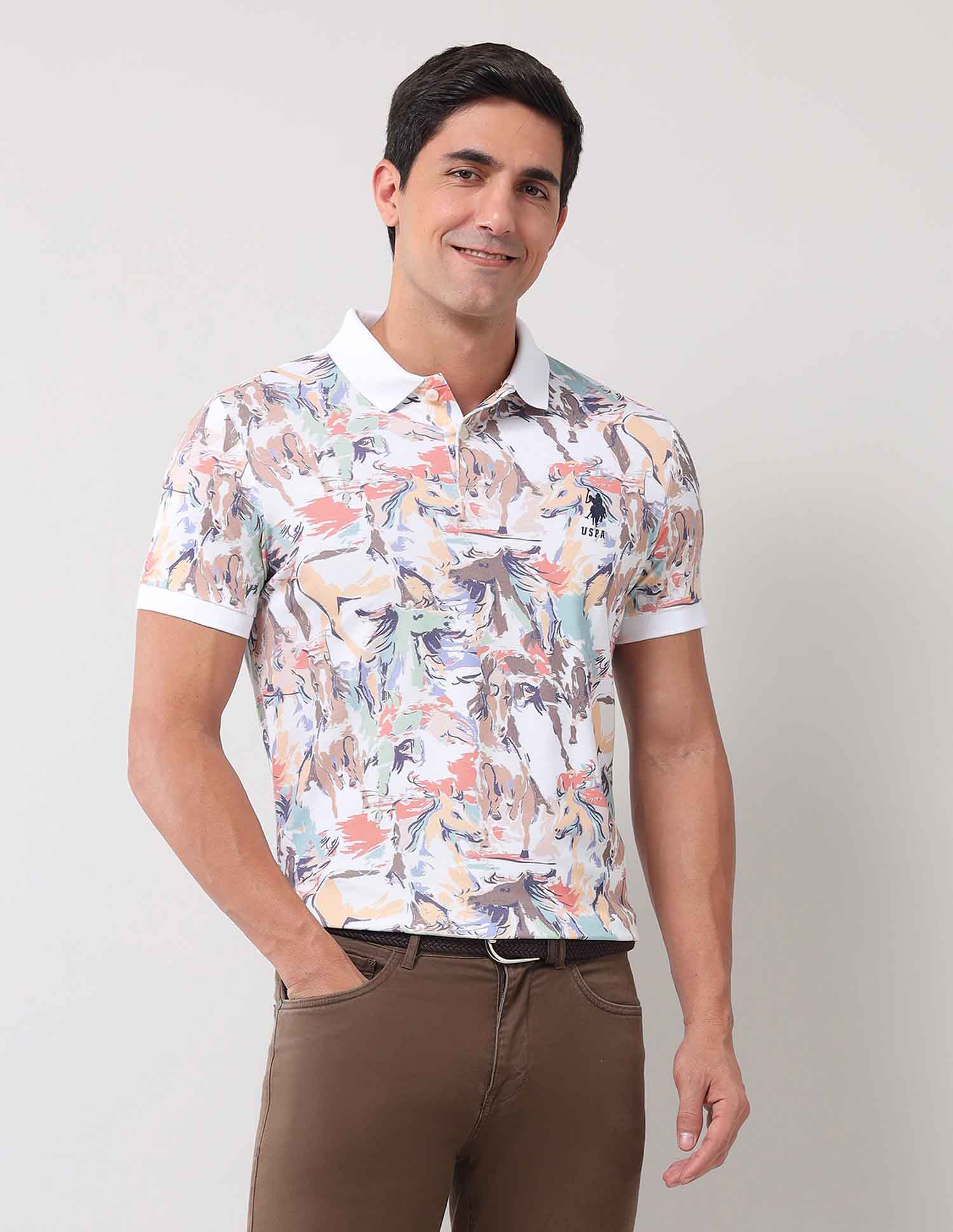 Abstract Printed Muscle Fit Polo Shirt