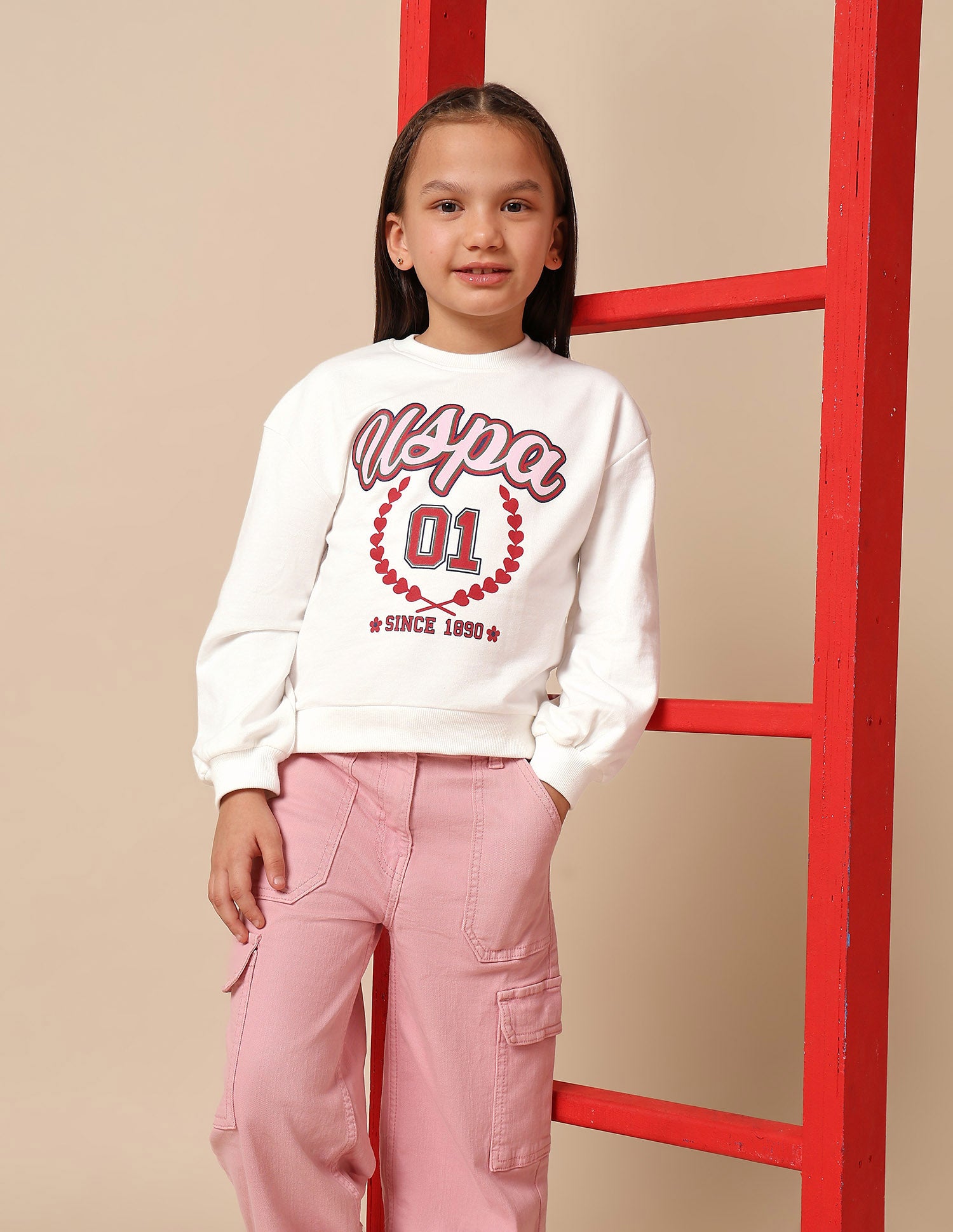 Girls Brand Printed Numeric Sweatshirt