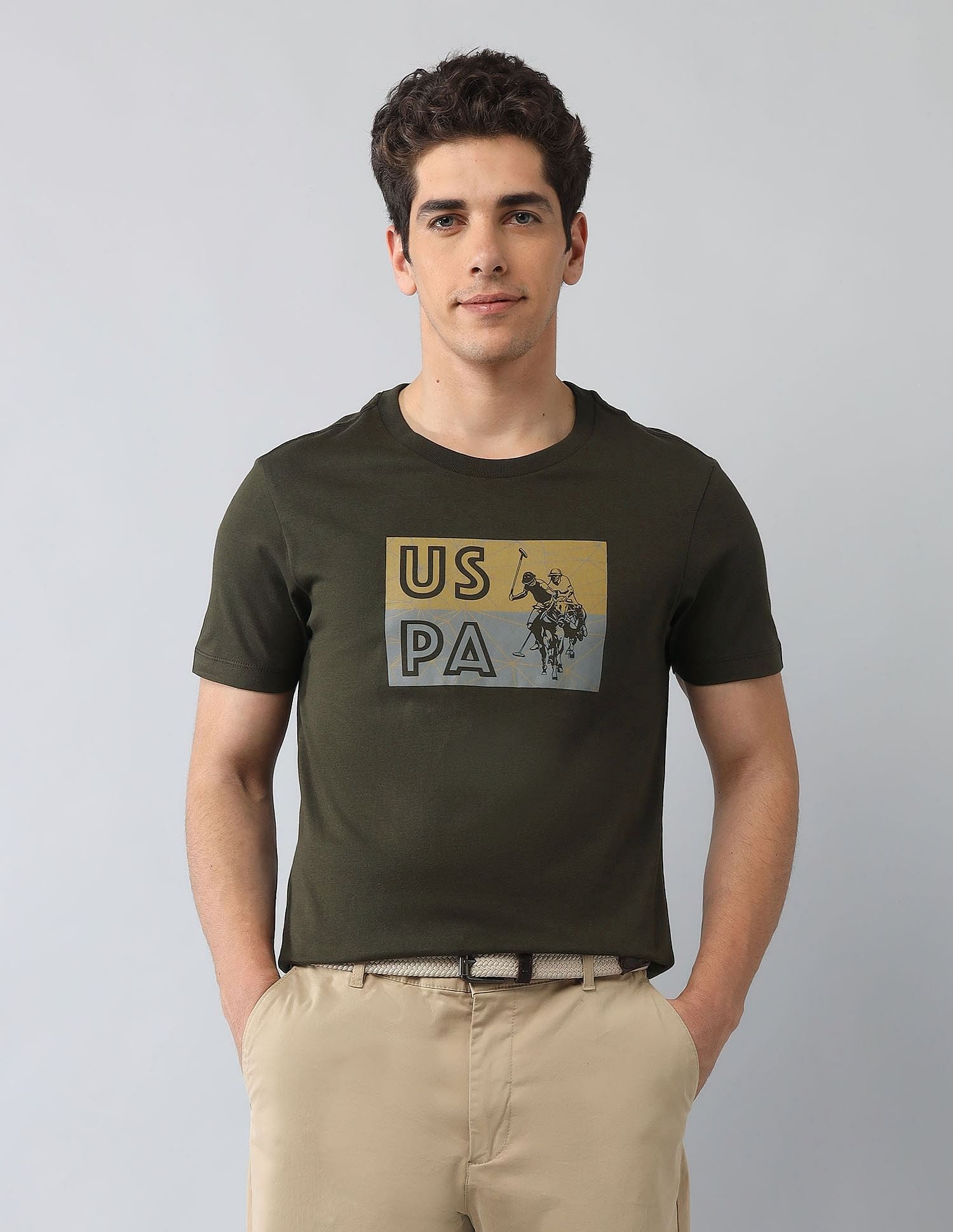 Muscle Fit Brand Printed T-Shirt Olive - U.S. Polo Assn. India | Large