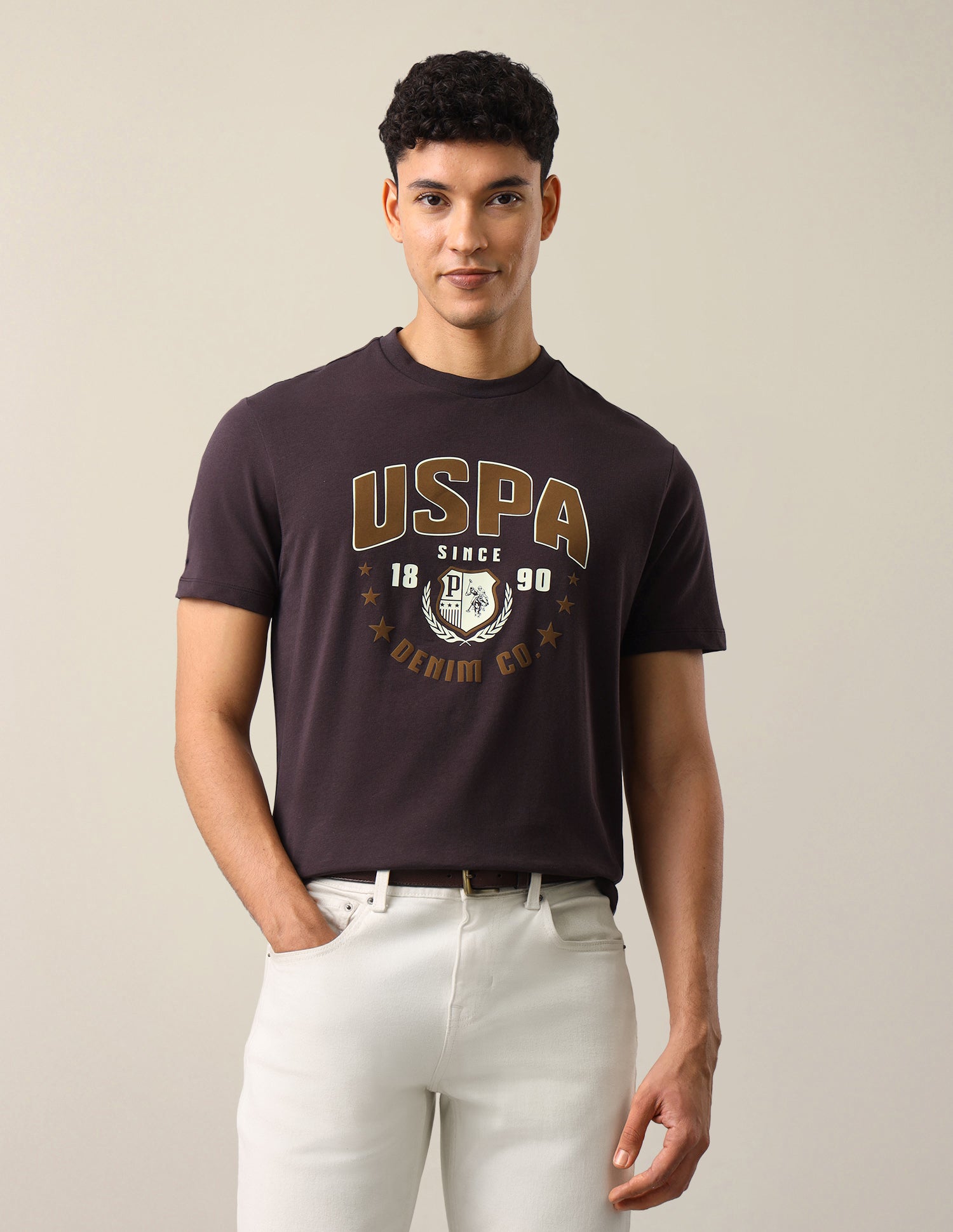 Graphic Brand Printed Slim Fit T-Shirt Dark Brown - U.S. Polo Assn. India | Large