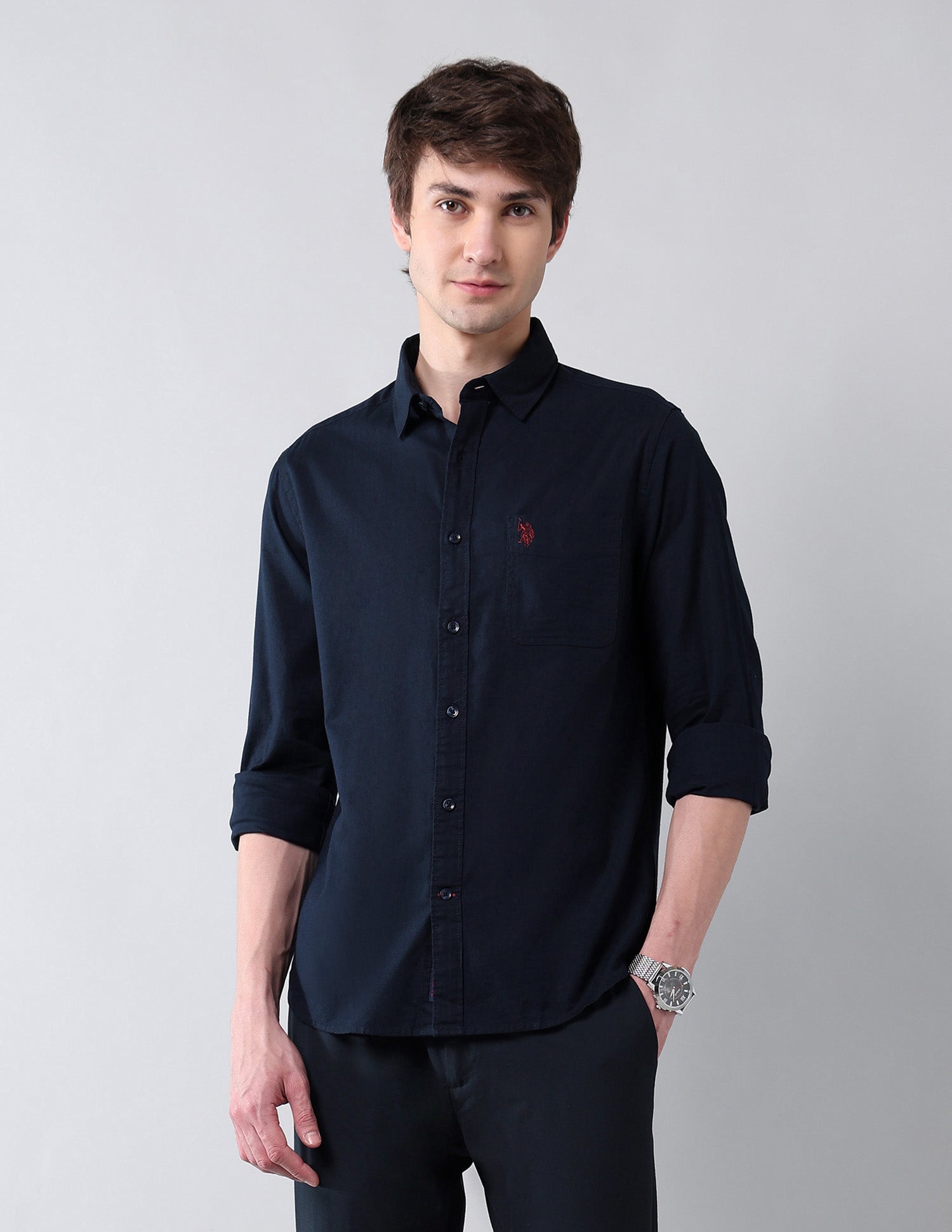 Solid Slim Fit Shirt Navy - U.S. Polo Assn. India | Large