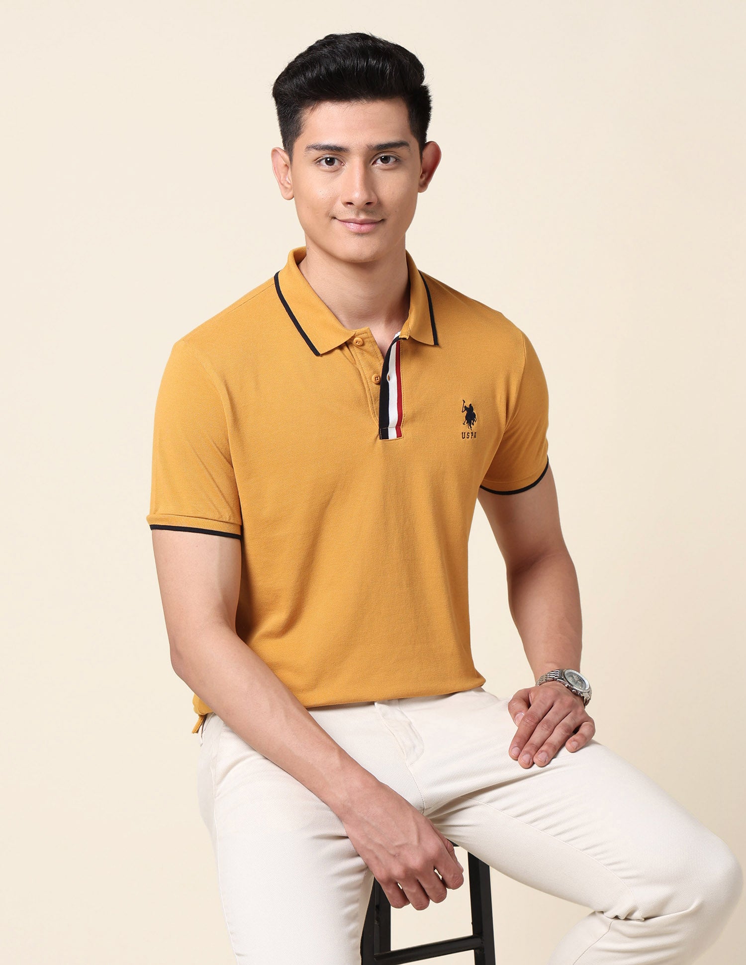 Solid Slim Fit Polo Shirt Mustard - U.S. Polo Assn. India | Large