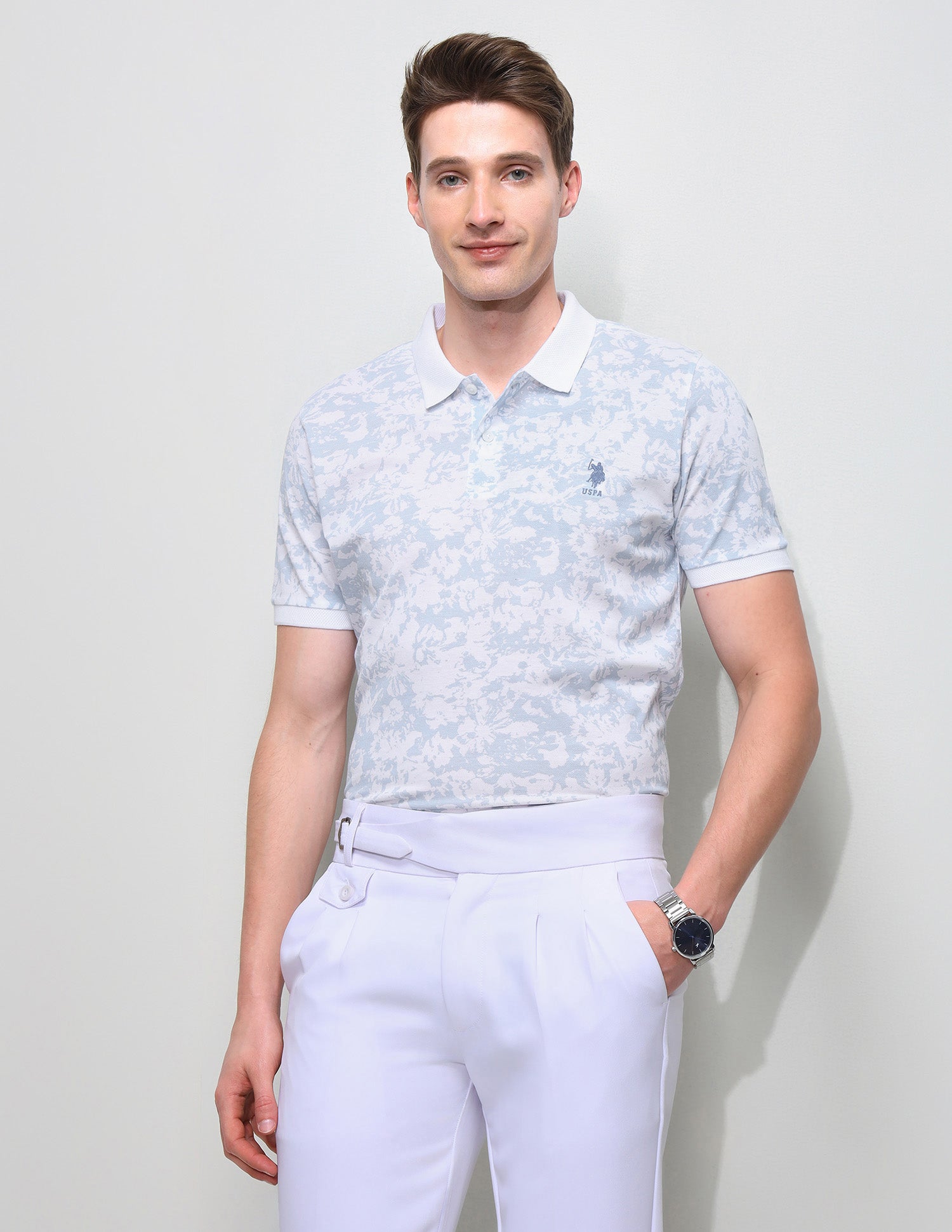 All Over Printed Slim Fit Polo Shirt Light Blue - U.S. Polo Assn. India | Large