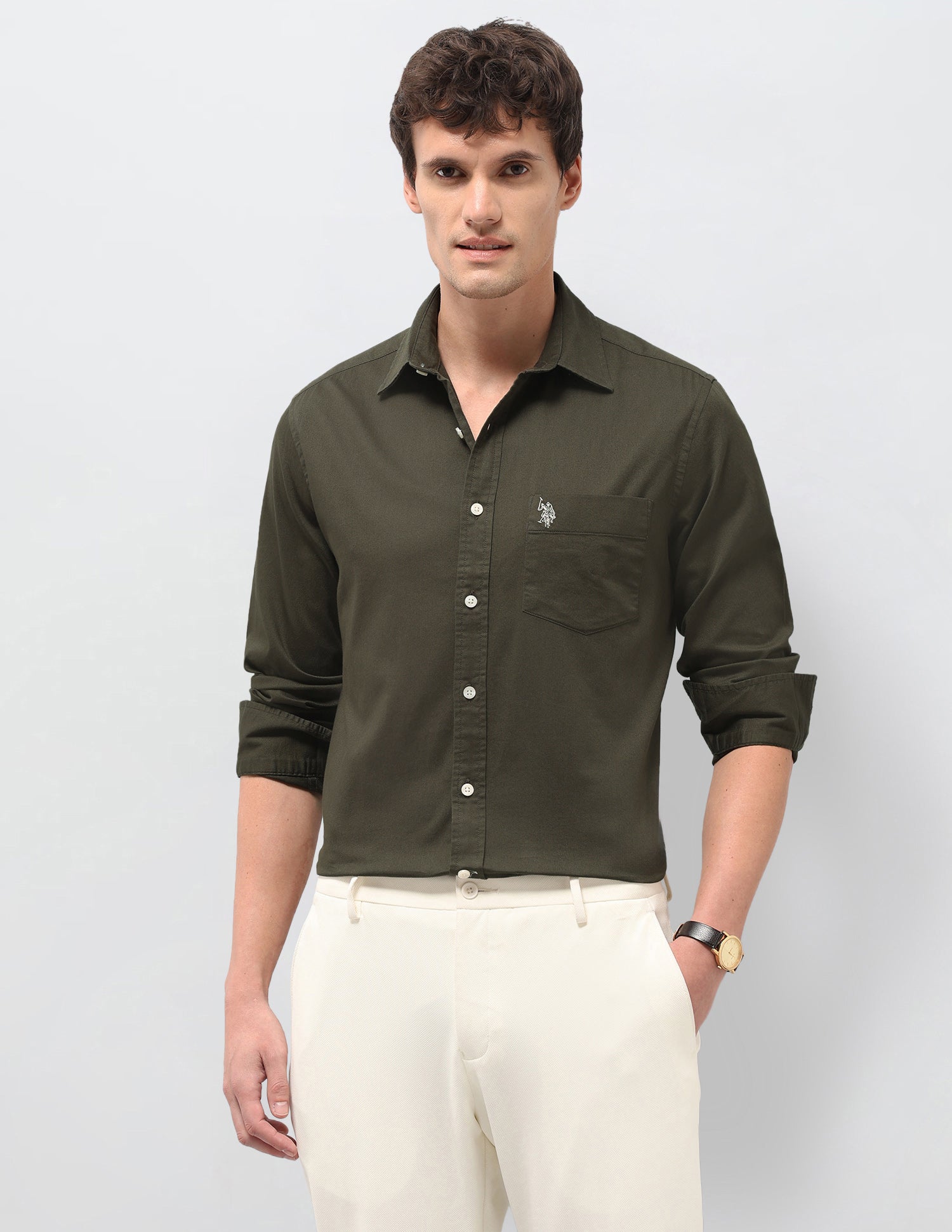 Solid Tailored Fit Shirt Green - U.S. Polo Assn. India | Large